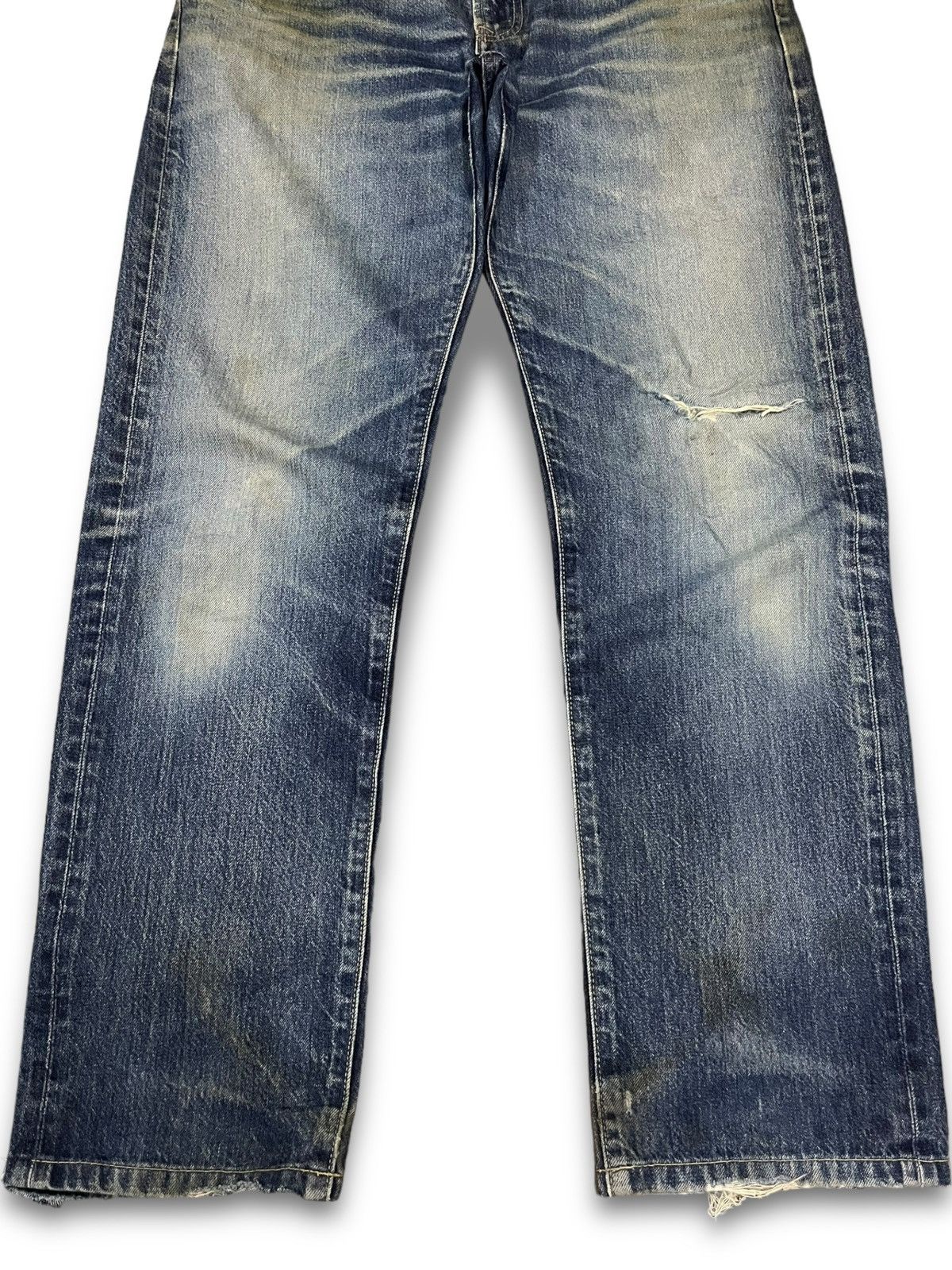 Japanese Brand × Uniqlo Vintage Uniqlo Blue Wash Distressed Loose Style Jeans 34x30 Size US 34 / EU 50 - 6 Thumbnail