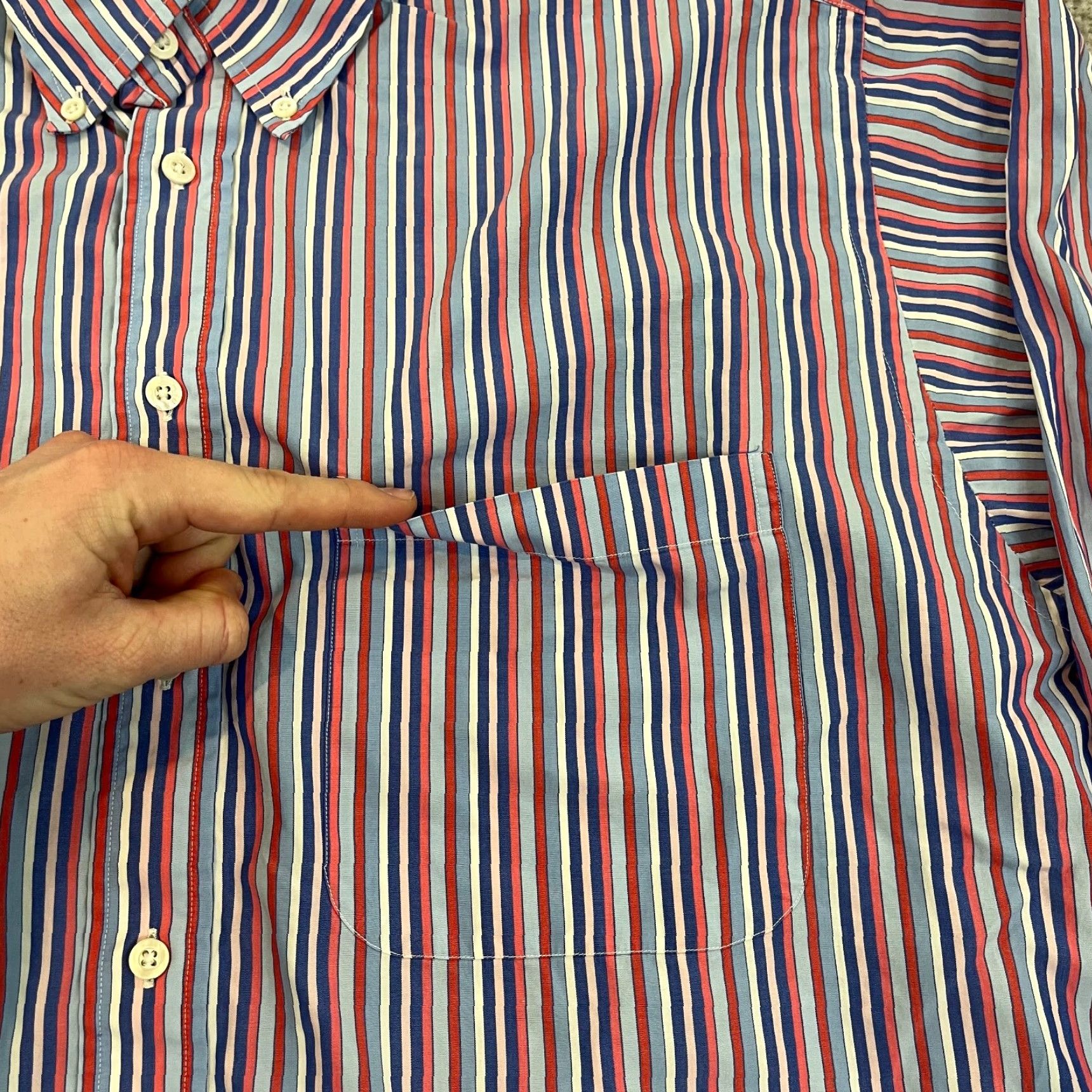 Vintage Bullock & Jones Shirt Mens Large Red White Blue Striped Button Up Down Dress L/S Size 42R - 4 Thumbnail