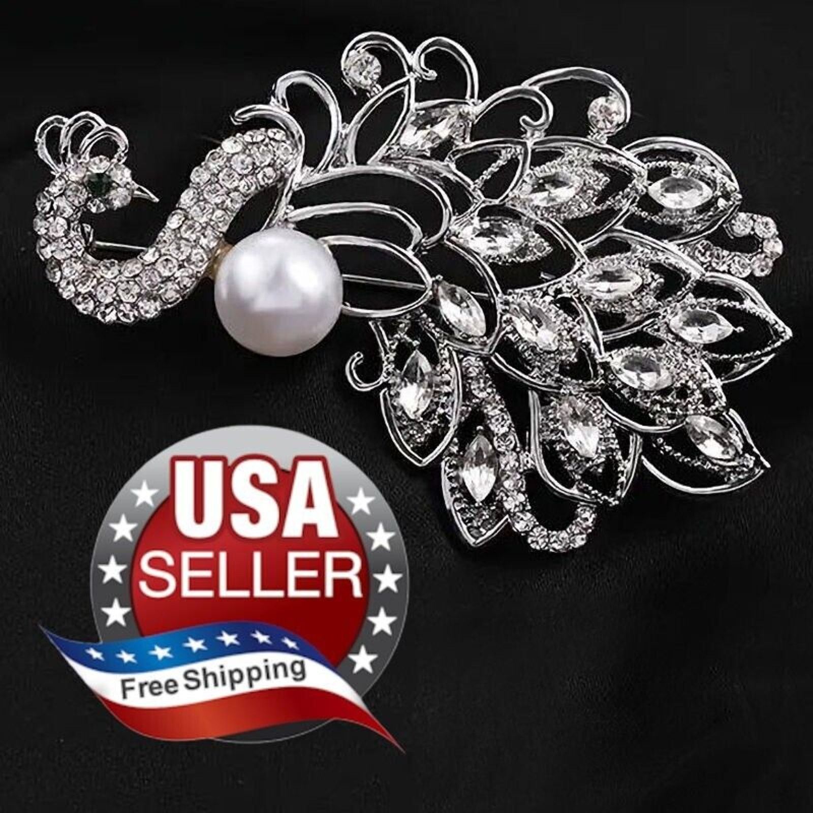 Other Faux Pearl Peacock Silvertone Brooch Pin • Rhinestones Size ONE SIZE - 1 Thumbnail