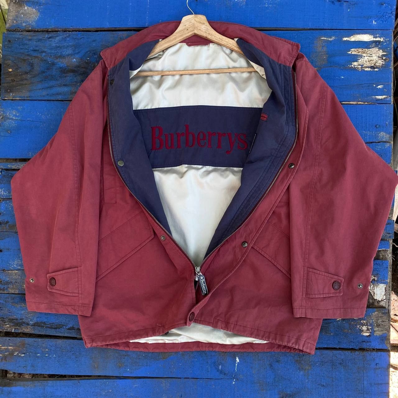 Burberry × Vintage Vintage Burberry Reversible Big Logo Zipper Jacket Size US XL / EU 56 / 4 - 1 Thumbnail