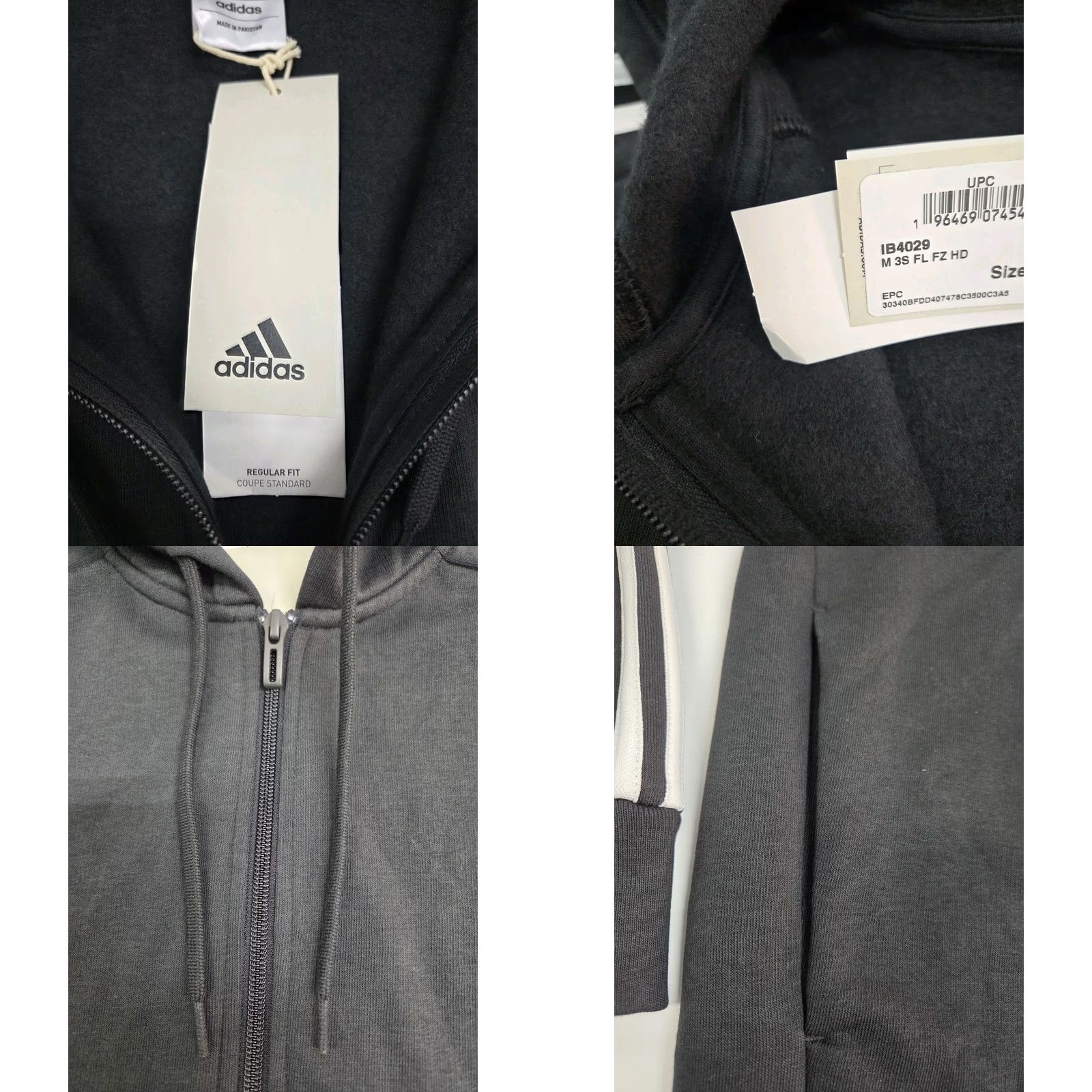 Adidas adidas Mens 3 Stripe Full Zip Hoodie Jacket Black Size L Size US L / EU 52-54 / 3 - 8 Thumbnail