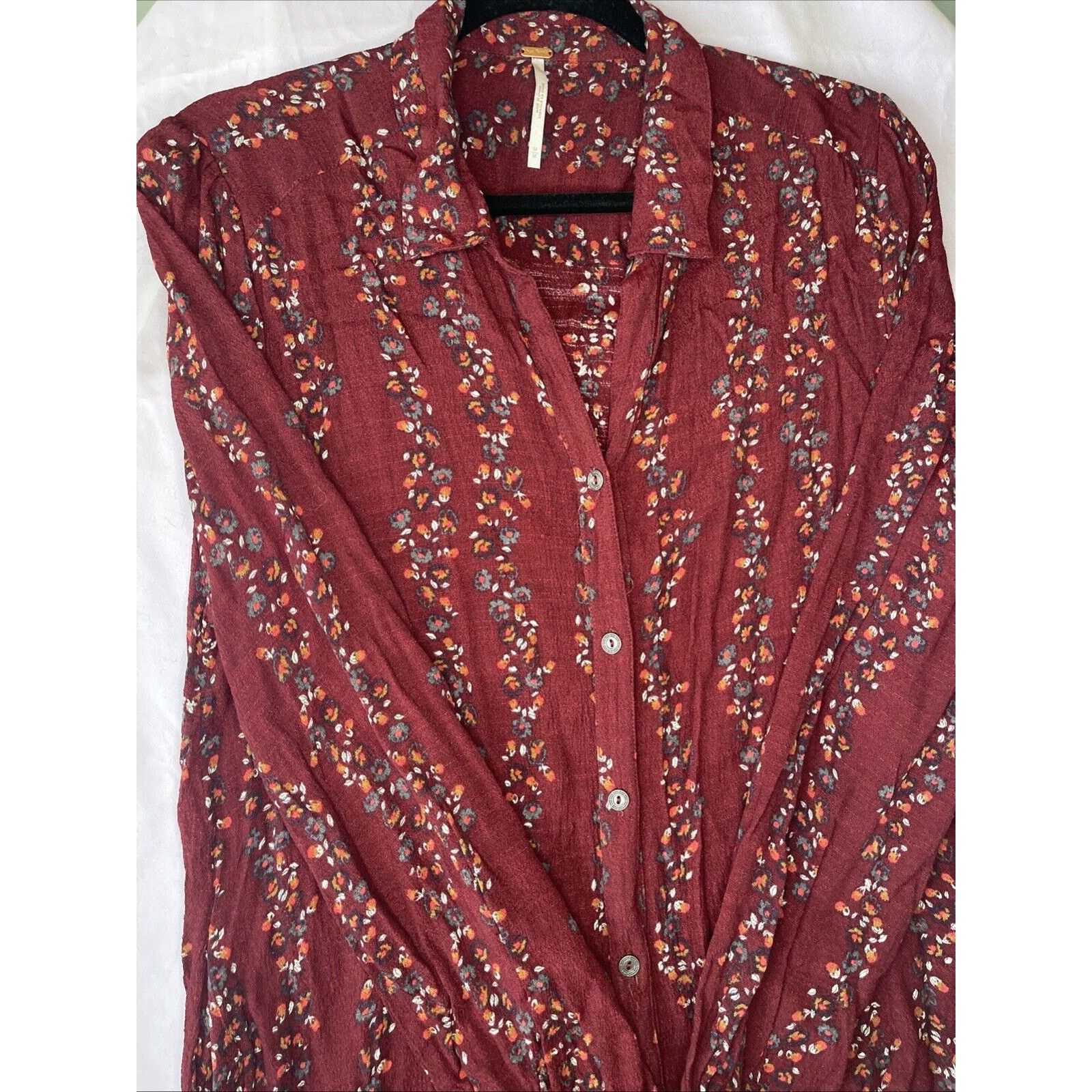 Free People Free People Women's Floral Ruffle Trim Shirt Dress Red Sz M Size M / US 6-8 / IT 42-44 - 2 Thumbnail