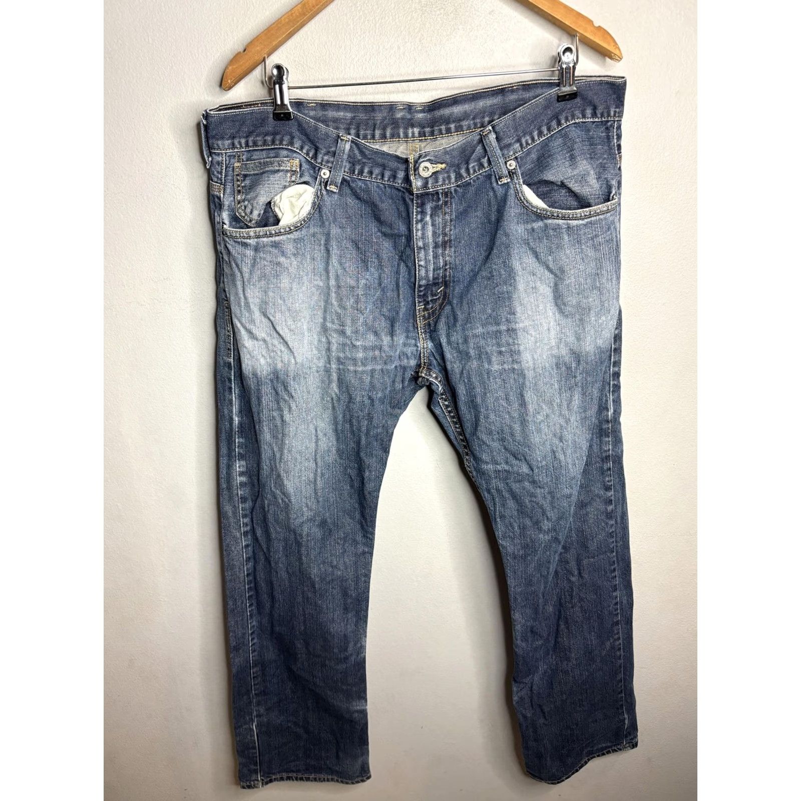 Levi's Levis 514 Jeans Mens 38x32 Slim Straight Button Fly Flap Pocket Distressed Denim Blue Slim Jeans Mens Regular 38 in 32 in Boy? Size US 38 / EU 54 - 6 Thumbnail