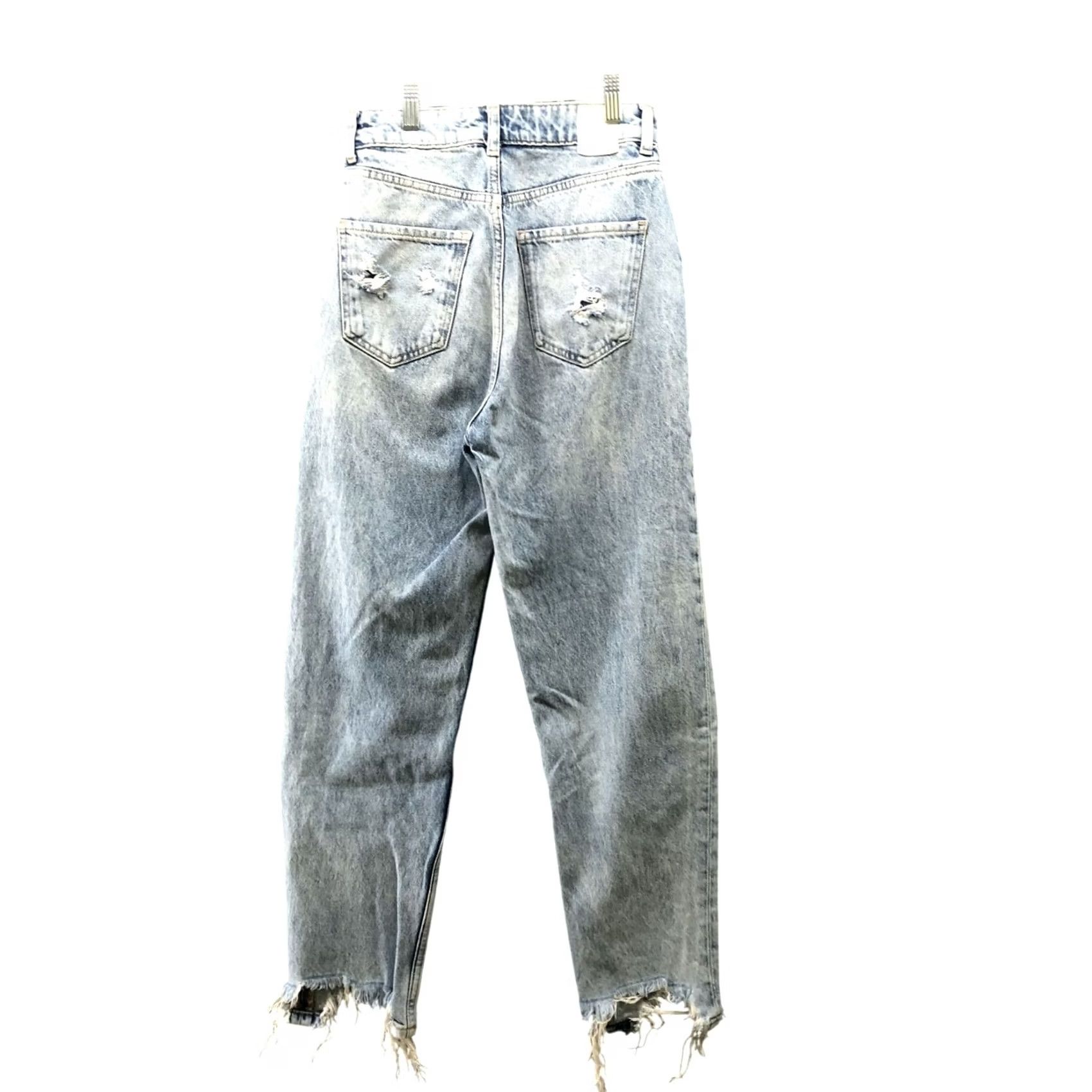 Zara Zara High Waisted Mom Jean Womens Size 2 Light Wash Blue Distressed Raw Hem Jeans Size 26" / US 2 / IT 38 - 2 Thumbnail