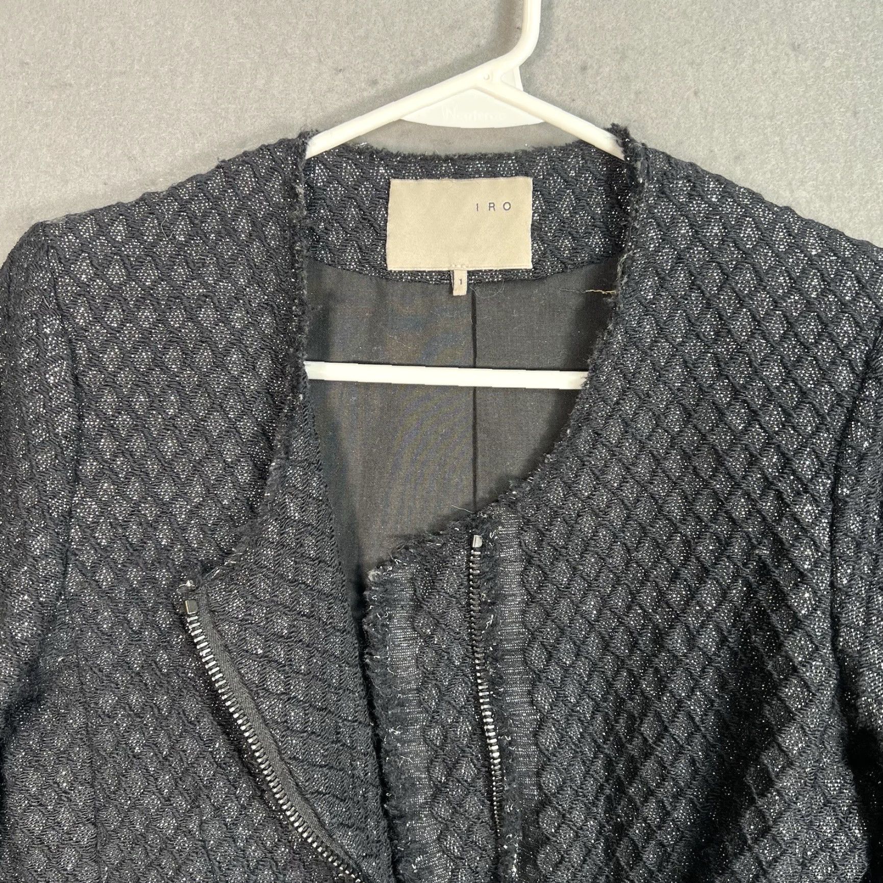 Iro IRO Jacket Womens US 1 Black Full Zip Fringe Tweed Wool Moto Blazer Size XS / US 0-2 / IT 36-38 - 6 Thumbnail