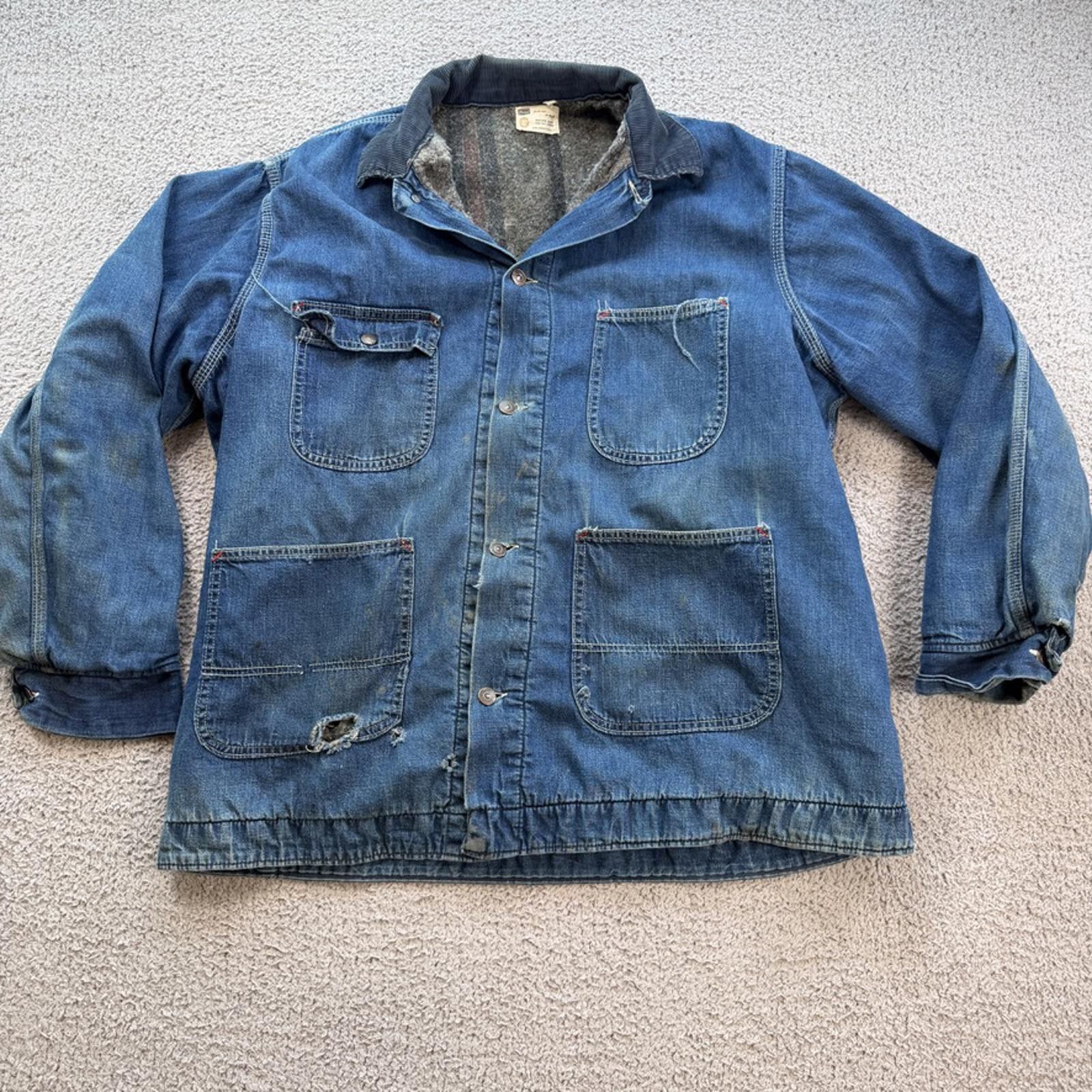 Sears Vintage 70s Sears Jacket Denim Chore Coat Blanket Lined XL Size US L / EU 52-54 / 3 - 1 Thumbnail