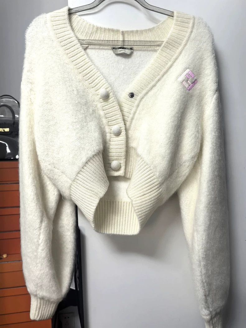 Fendi FENDI Cashmere long-sleeve V-neck cardigan with snap butto Size 4XL / US 24-26 - 1 Thumbnail