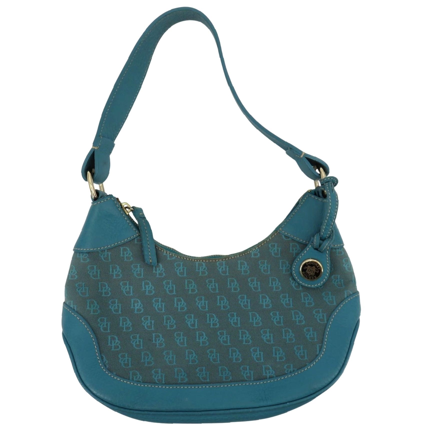 Dooney & Bourke VINTAGE Dooney & Bourke Signature DB Logo Jacquard Hobo Shoulder Bag Blue Leather Y2K Women Adults Size ONE SIZE - 2 Thumbnail