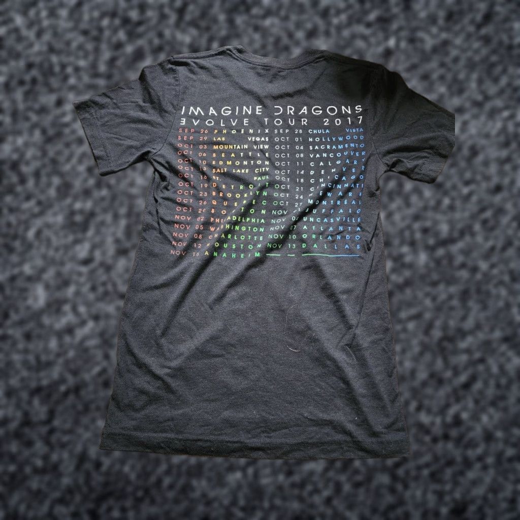 Vintage Imagine Dragons Evolve Tour 2017 T Shirt Short Sleeve Crew Neck Black Adult S Double-Sided Logo Graphic Print Mens Shirt Size US S / EU 44-46 / 1 - 1 Thumbnail