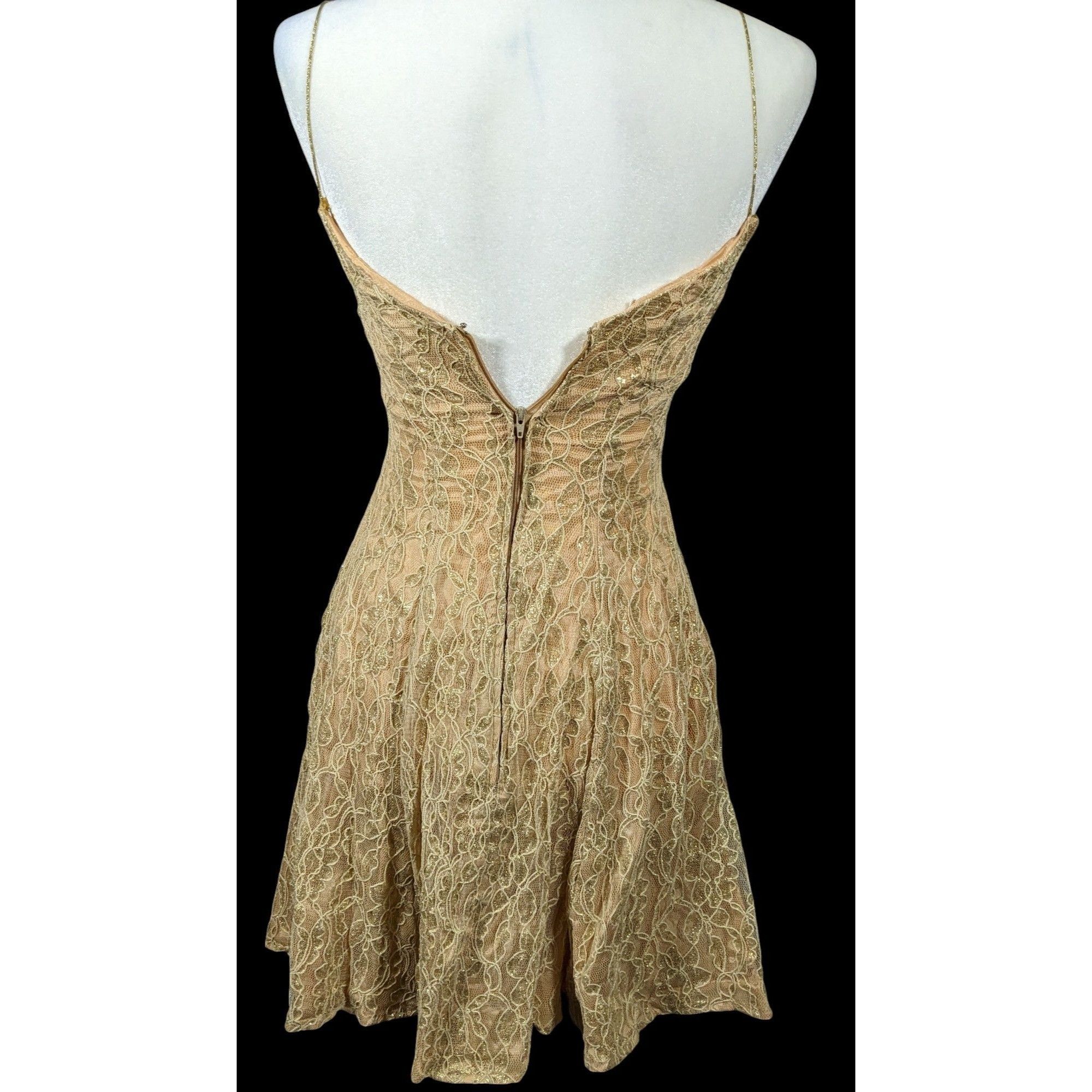 Other Vintage 90s Frederick's Of Holly Wood Gold Lace Dress Size S / US 4 / IT 40 - 4 Thumbnail