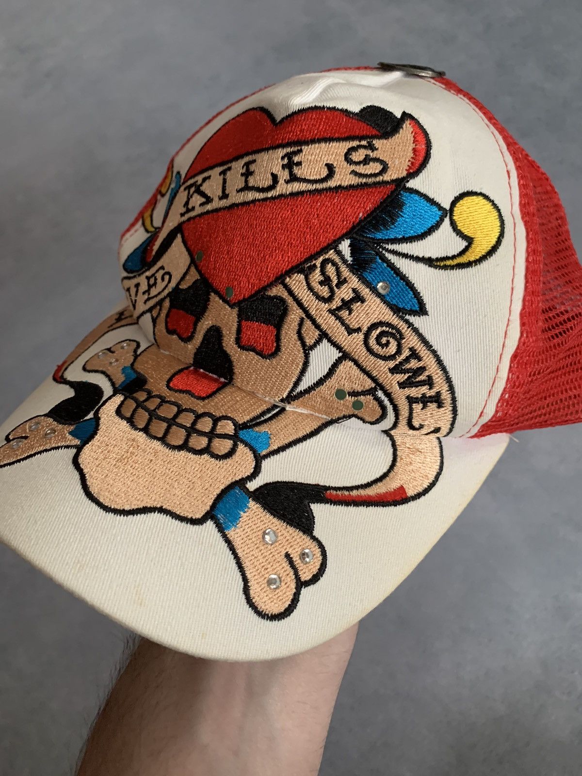 Christian Audigier × Ed Hardy × Vintage Vintage Ed Hardy Love Kills Slowly Trucker Hat Cap Mesh Y2K Size ONE SIZE - 10 Thumbnail