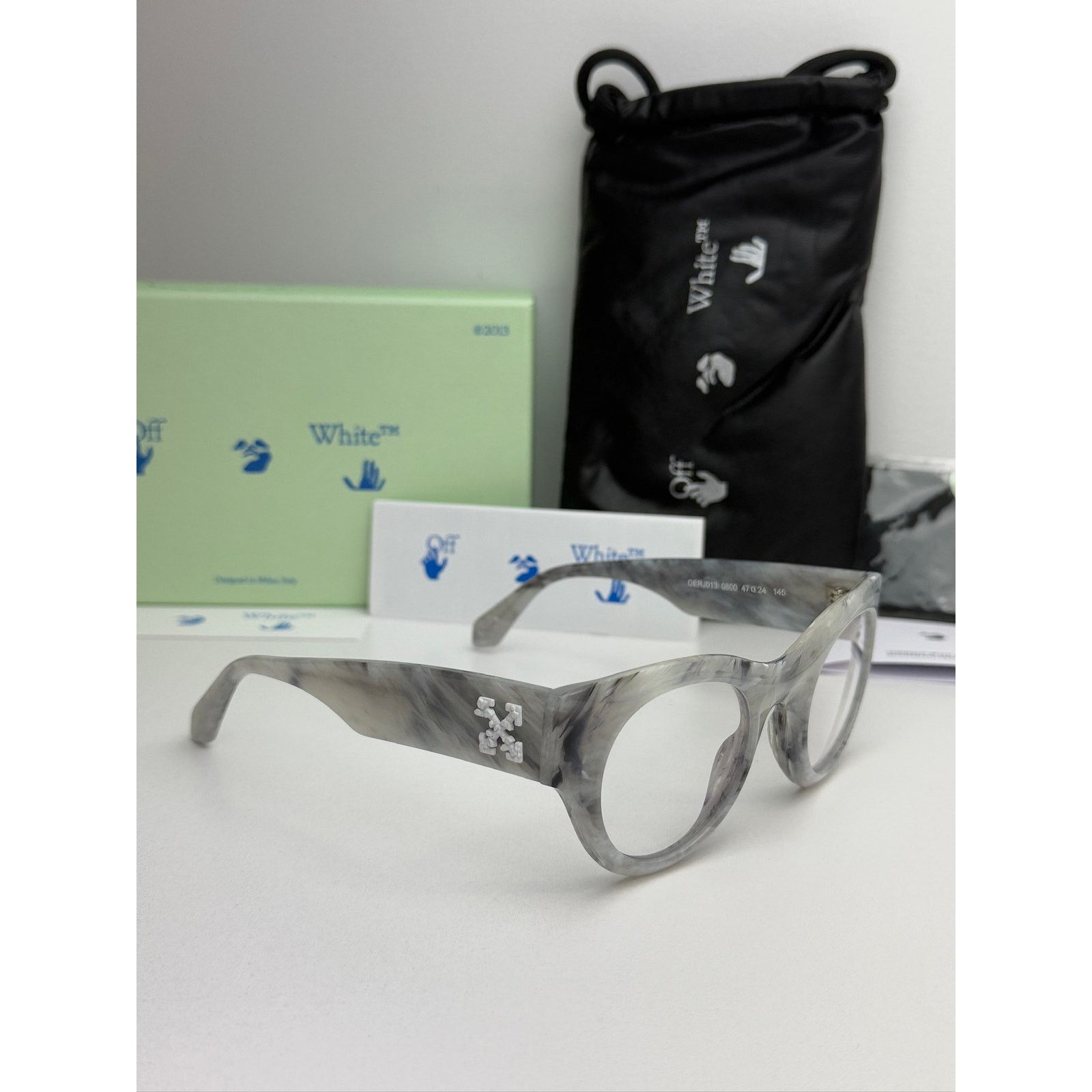 Off-White NEW Off White Style 13 Marble Bluelight Eyeglasses Frames Size ONE SIZE - 6 Thumbnail