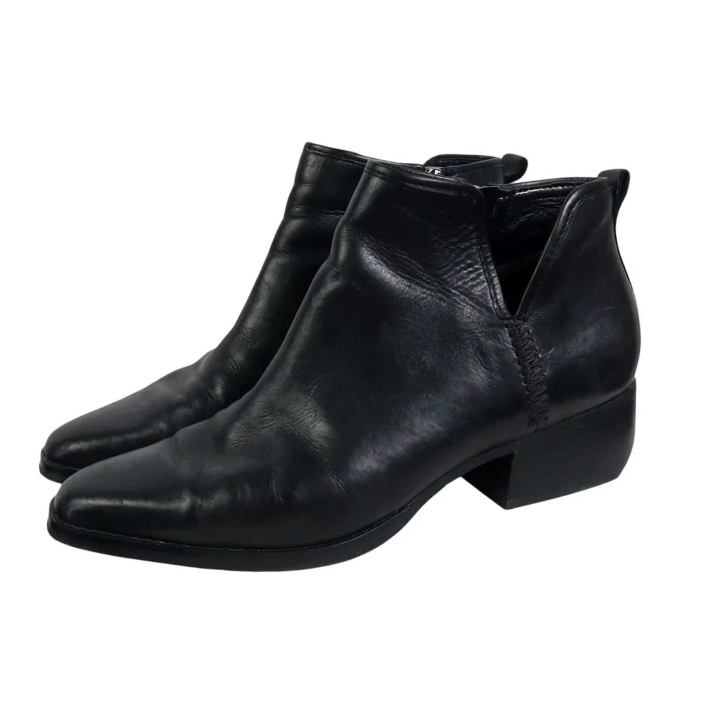Franco Sarto Franco Sarto Sarto Black Leather Block Heel Ankle Boots Bootie Women 8.5 Leather Zip Low 1.5in Casual Fall Spring- Womens Size US 9 / IT 39 - 4 Thumbnail