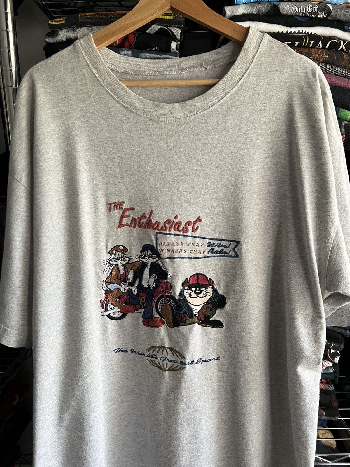 Vintage 90s Looney Tunes Embroidered Bugs Bunny Taz Harley Tee Size US XXL / EU 58 / 5 - 2 Thumbnail
