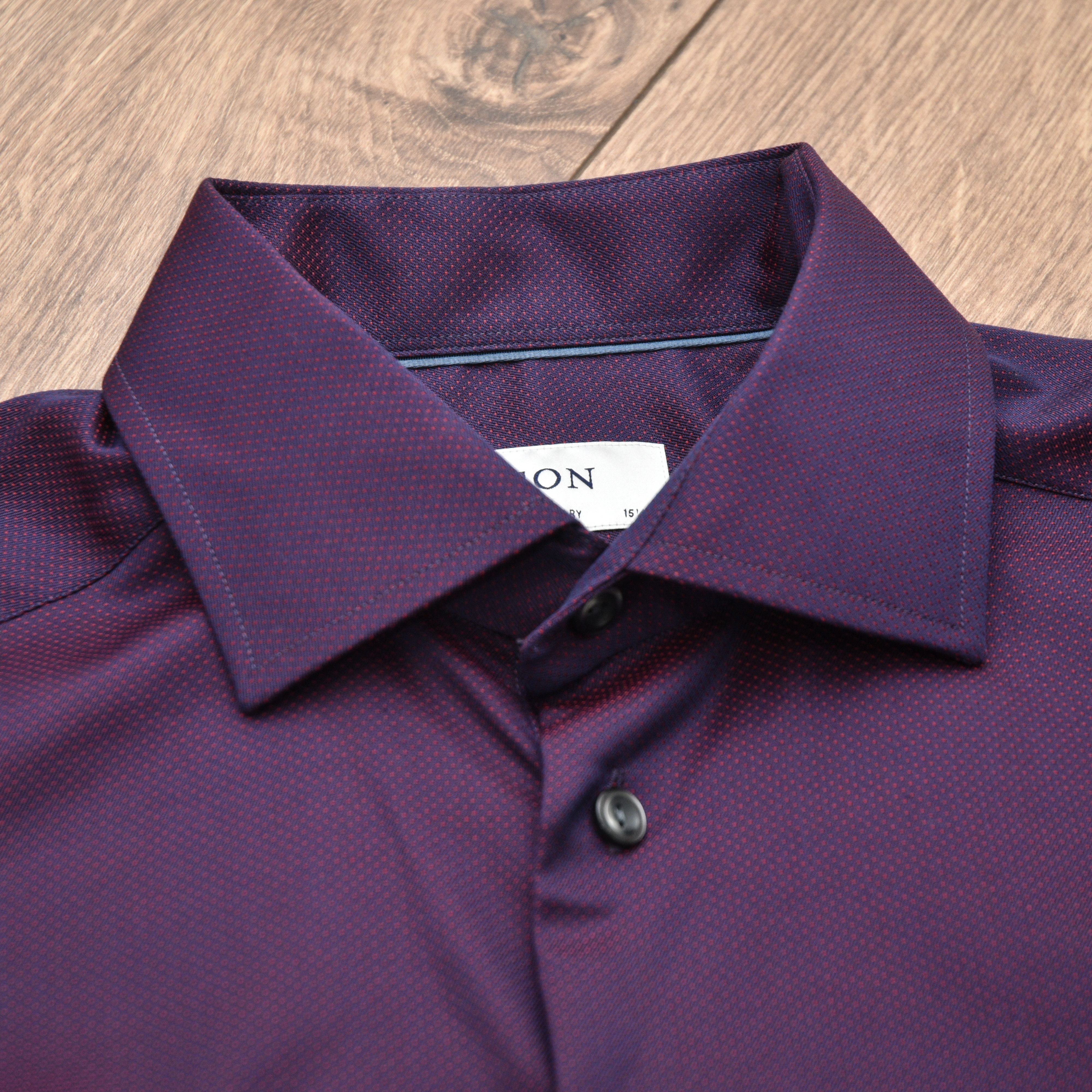 Eton Eton Contemporary Fit Shirt Purple Red Micro Pattern 39 15.5 Size US M / EU 48-50 / 2 - 9 Thumbnail