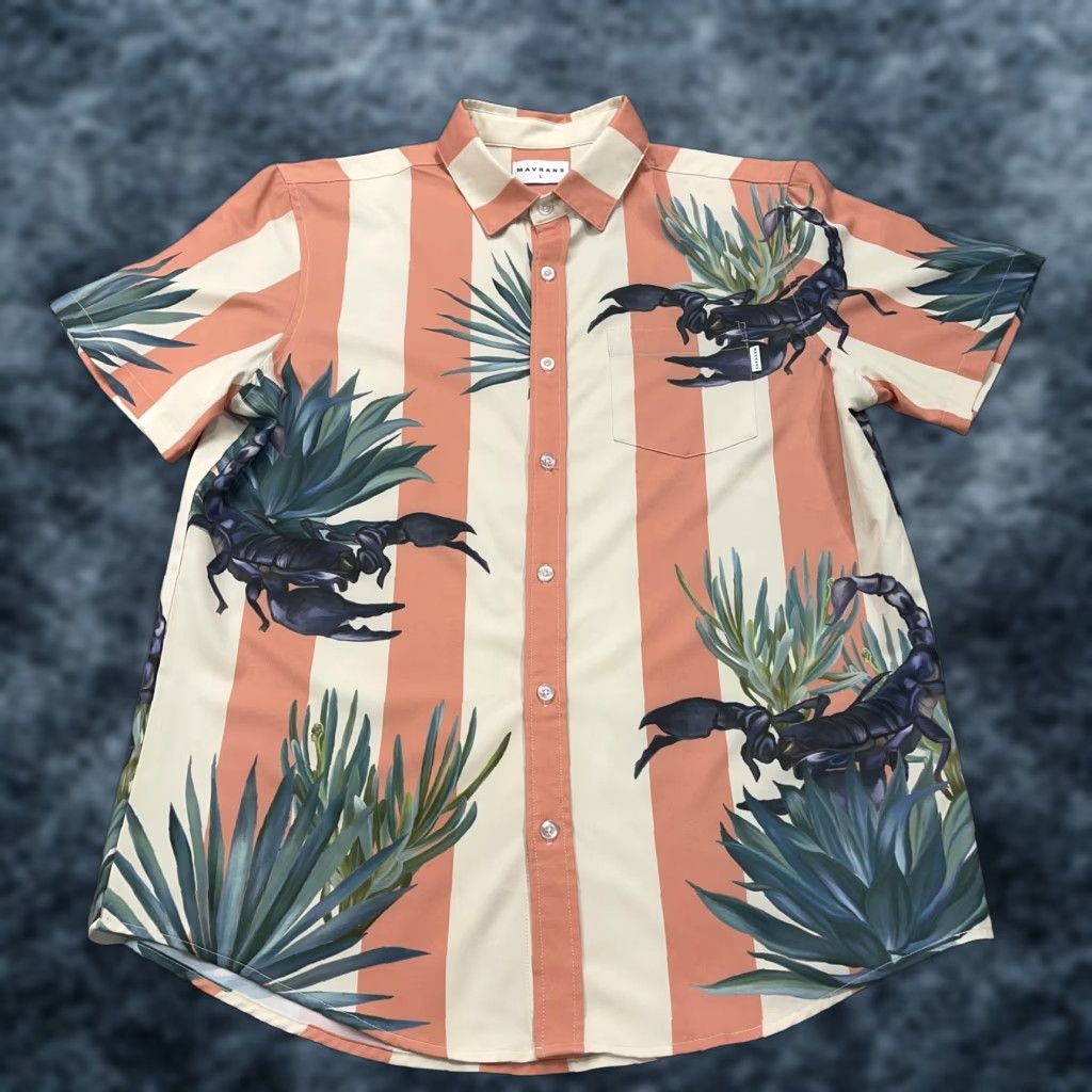 Vintage Mavrans Shirt Mens Large Floral Loud Scorpion Stripe CocoBlend Hawaiian Camp AOP Size US L / EU 52-54 / 3 - 1 Thumbnail