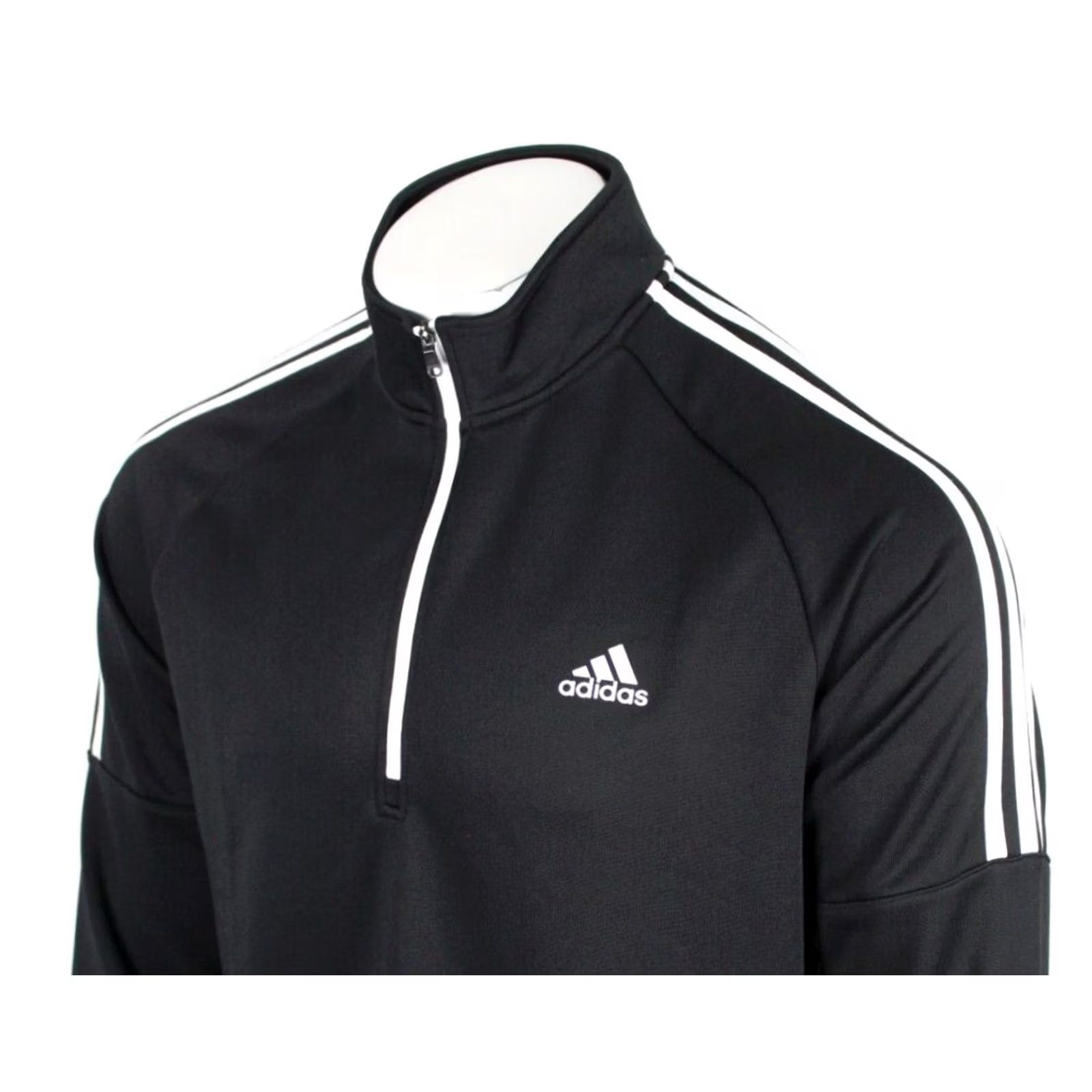 Adidas Adidas Men’s 1/4 Zip Pullover French Terry 3 Stripe XL Black UPF 50 Size US XL / EU 56 / 4 - 2 Thumbnail