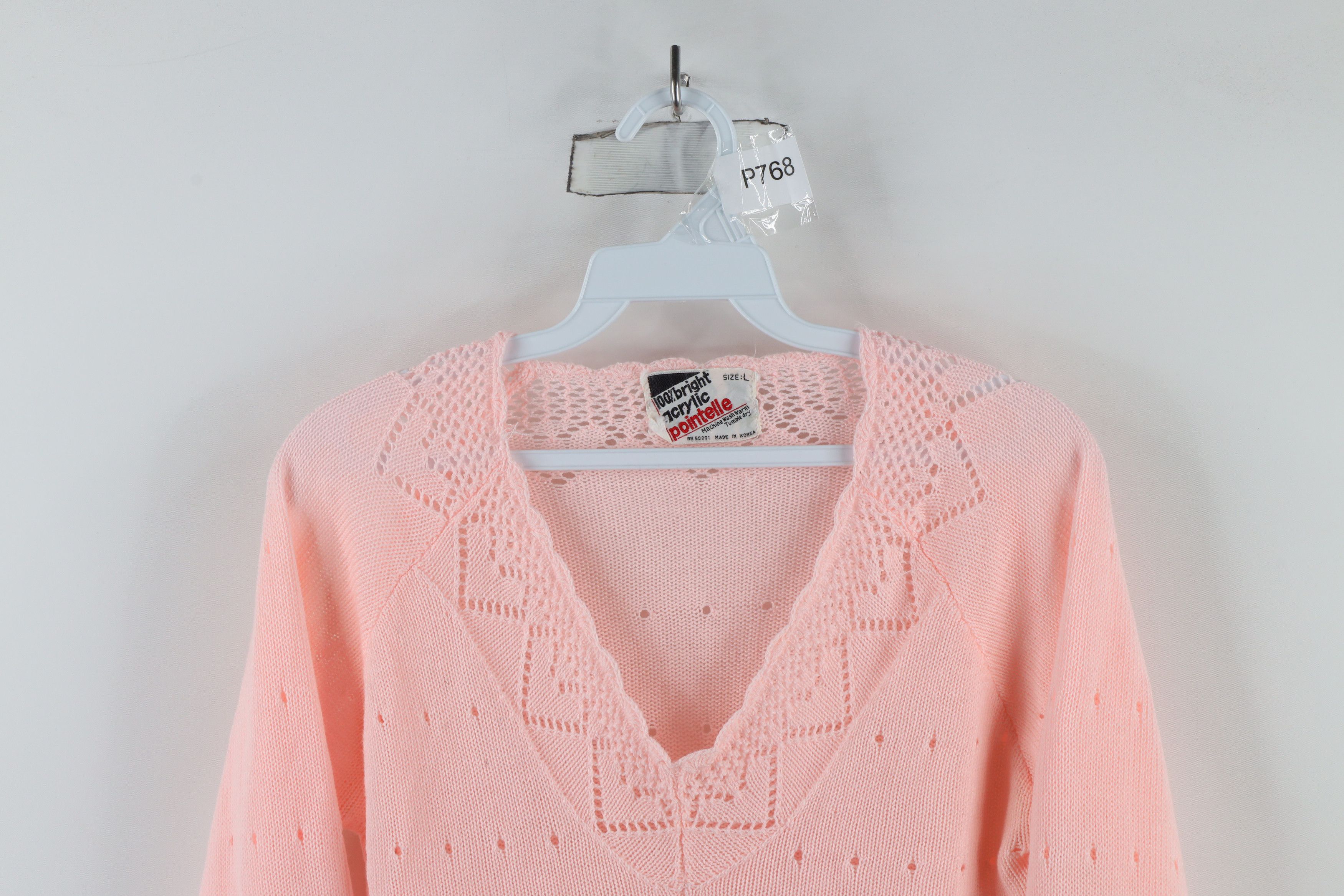 Vintage Vintage 70s Streetwear Flared Sleeve Knit Sweater Pink Size L / US 10 / IT 46 - 2 Thumbnail