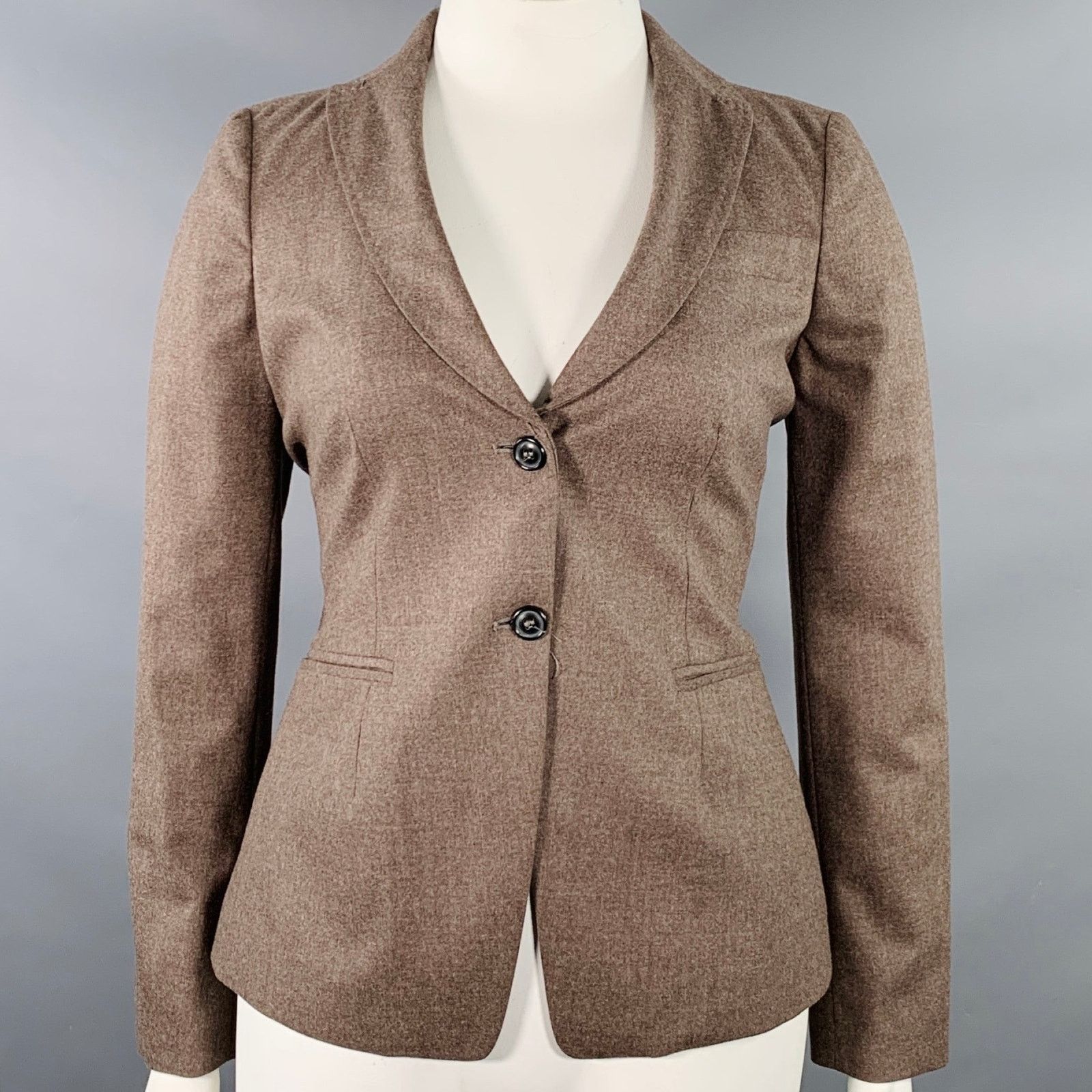 Piazza Sempione PIAZZA SEMPIONE L Taupe Wool Blend Notch Lapel Jacket Blazer Size M / US 6-8 / IT 42-44 - 1 Thumbnail