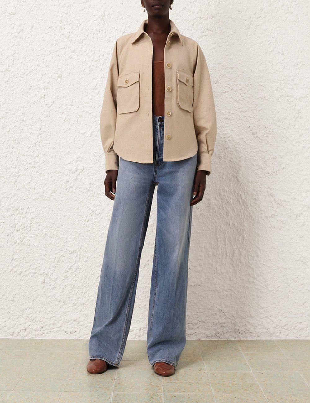 Zimmermann oc11z0525 Oversized Pocket Shirt Jacket in Beige Size M / US 6-8 / IT 42-44 - 6 Thumbnail