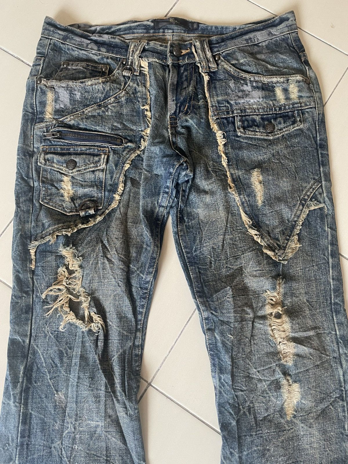 Japanese Brand Midas Multipocket Distressed Flare Jeans Size US 32 / EU 48 - 4 Thumbnail