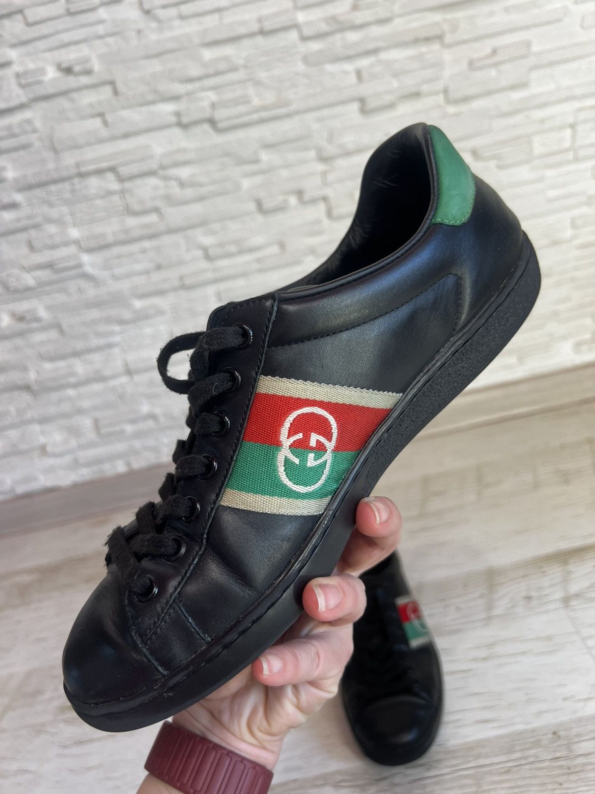 Gucci Gucci Ace Black Leather Sneakers 644749 Size 40 / US 7 Size US 7 / EU 40 - 10 Thumbnail
