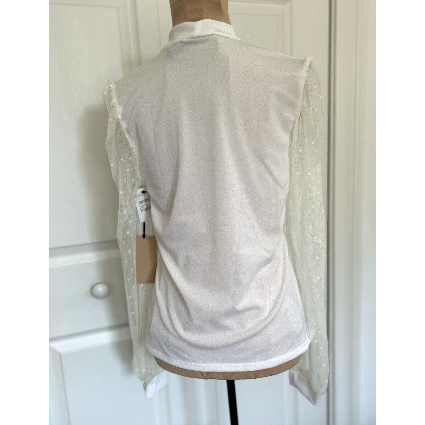 Other Halogen Top Ivory Mock Neck Mesh Clip Dot Long Sleeve Blouse Size S / US 4 / IT 40 - 3 Thumbnail