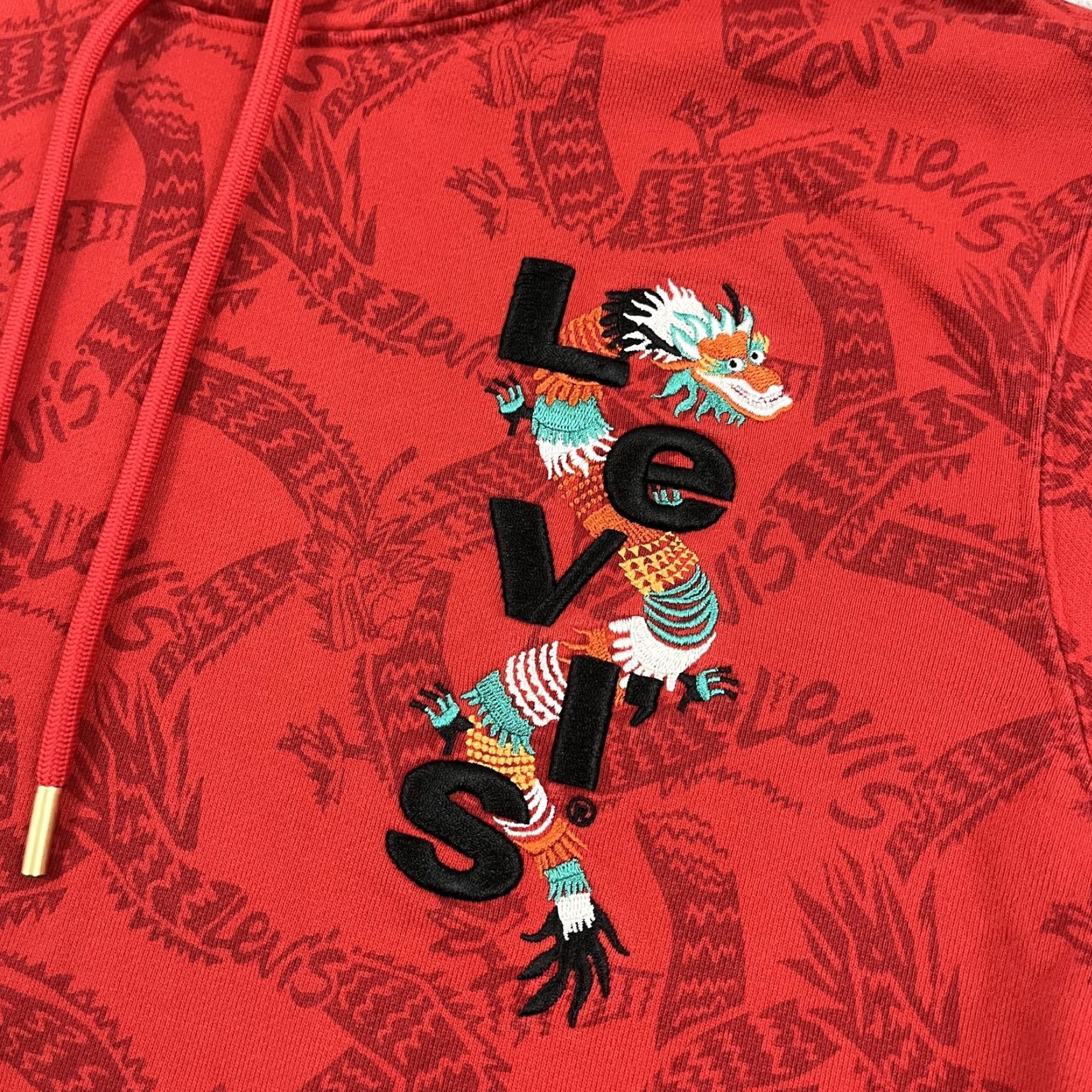 Levi's VINTAGE Levi's Hoodie Shirt Mens Medium Red Dragon Embroidered AOP Lunar 90s Style Men's Hoodie Size US M / EU 48-50 / 2 - 2 Thumbnail
