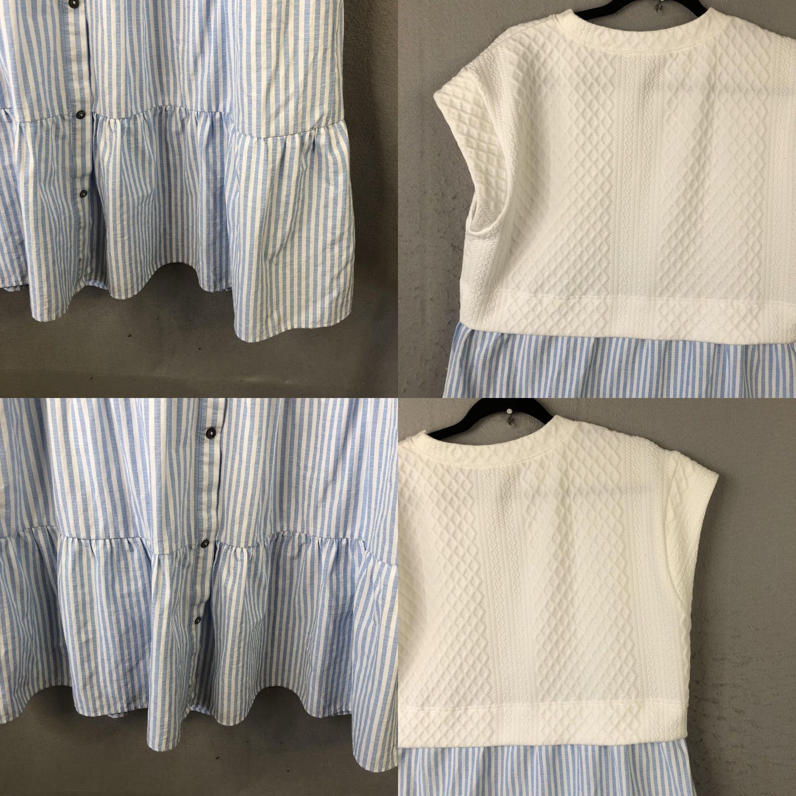 Nautica Entro Dress Womens M Textured Knit Stripe Tiered Skirt Pockets Nautical Shirt Dress Mid Blue White Multicolor Knit Nautical Spring Summer Womens Size 32" / US 10 / IT 46 - 9 Thumbnail