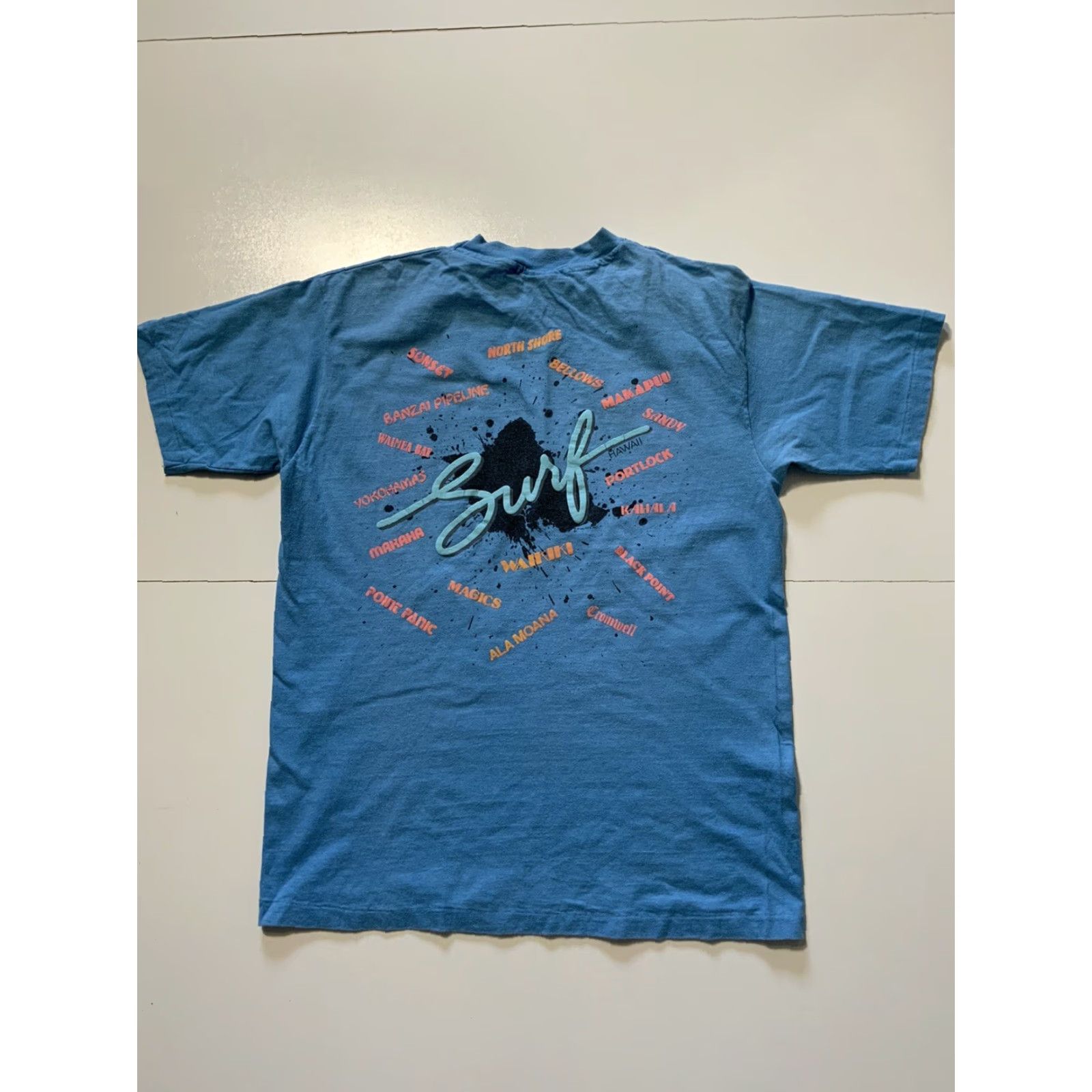 Vintage VINTAGE 80s 90s Surf Spots Hawaii Puff Print Single Stitch Skate Blue T-Shirt LG Mens Size US L / EU 52-54 / 3 - 2 Thumbnail