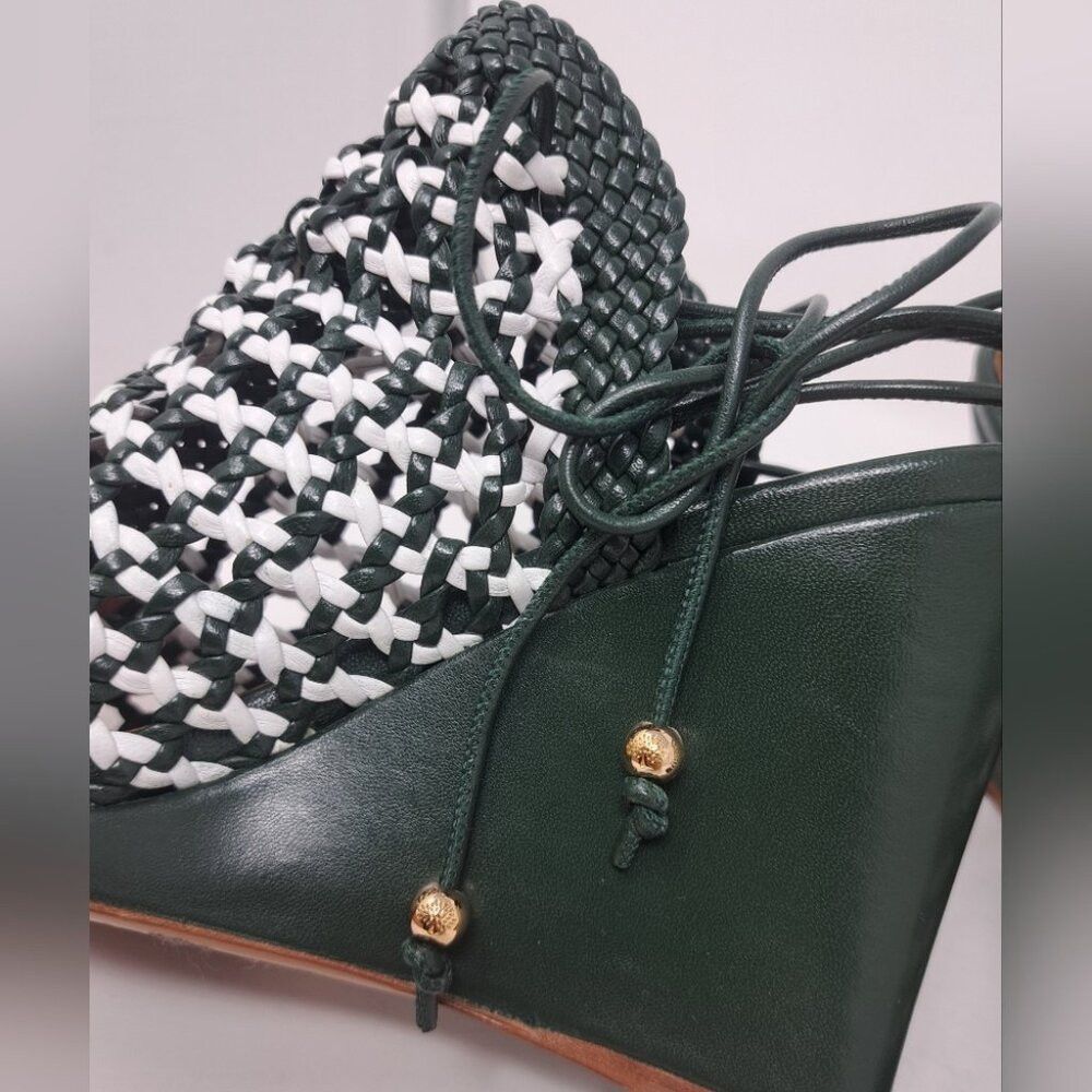 Mulberry Mulberry Woven Leather Strappy Wedge Sandals White Green It Size US 7.5 / IT 37.5 - 6 Thumbnail