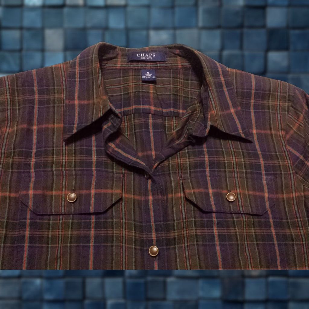 Chaps Chaps Shirt 3/4 Sleeve Button-Front Multicolor Plaid Check Cotton Womens Small Size S / US 4 / IT 40 - 1 Thumbnail