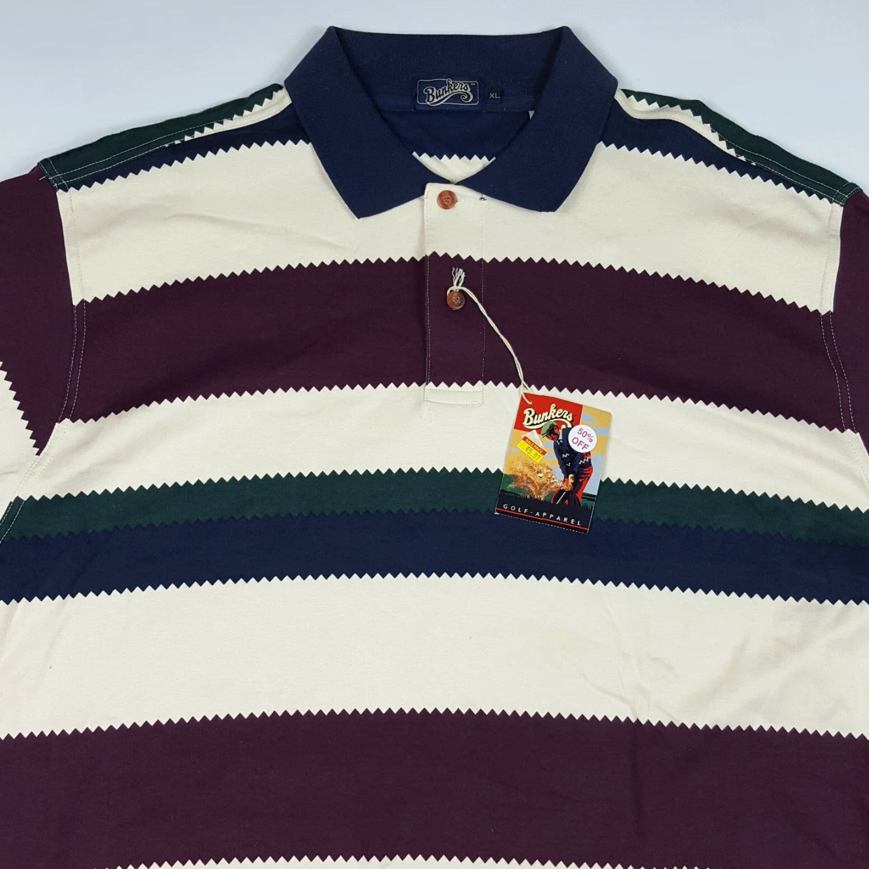 Vintage VTG Bunkers Golf Striped Men's Size 2XL Retro Sports Short Sleeve Polo Shirt Size US XXL / EU 58 / 5 - 2 Thumbnail