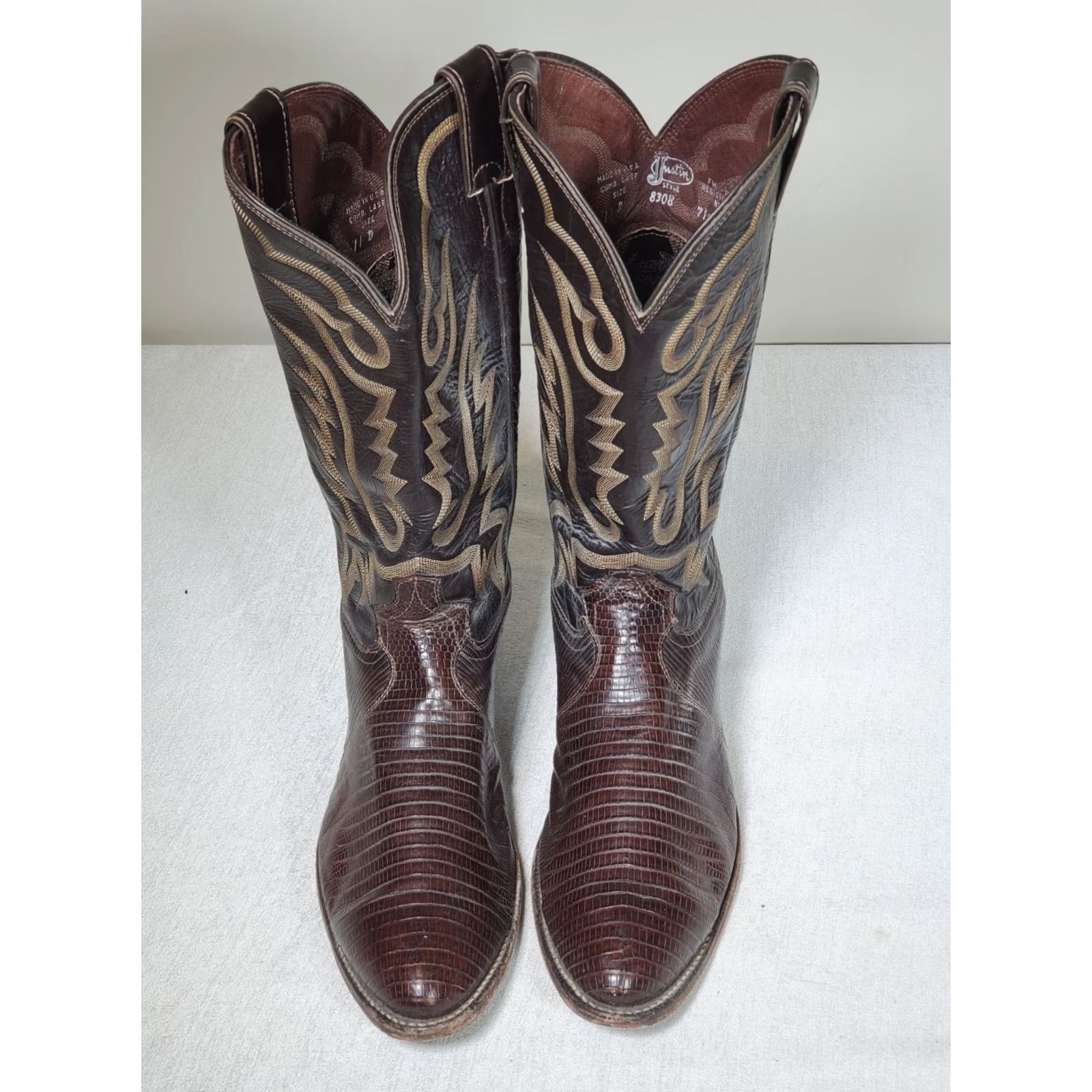 Justin Boots Justin Boots Western Cowboy Boots 8308 Men US 11 D Dark Brown Teju Lizard Leather Mid-Calf Shaft Embroidered 1.75" Heel Leather Lining Leather Outsole Size US 11 / EU 44 - 7 Thumbnail