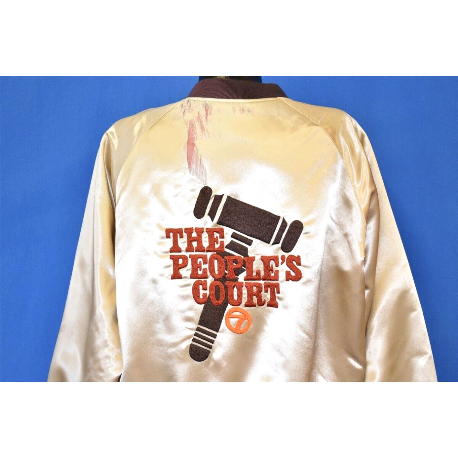 image of Chanel x Vintage 80's The People's Court Cast Crew Satin Jacket Channel 7 in White (Size Large)
