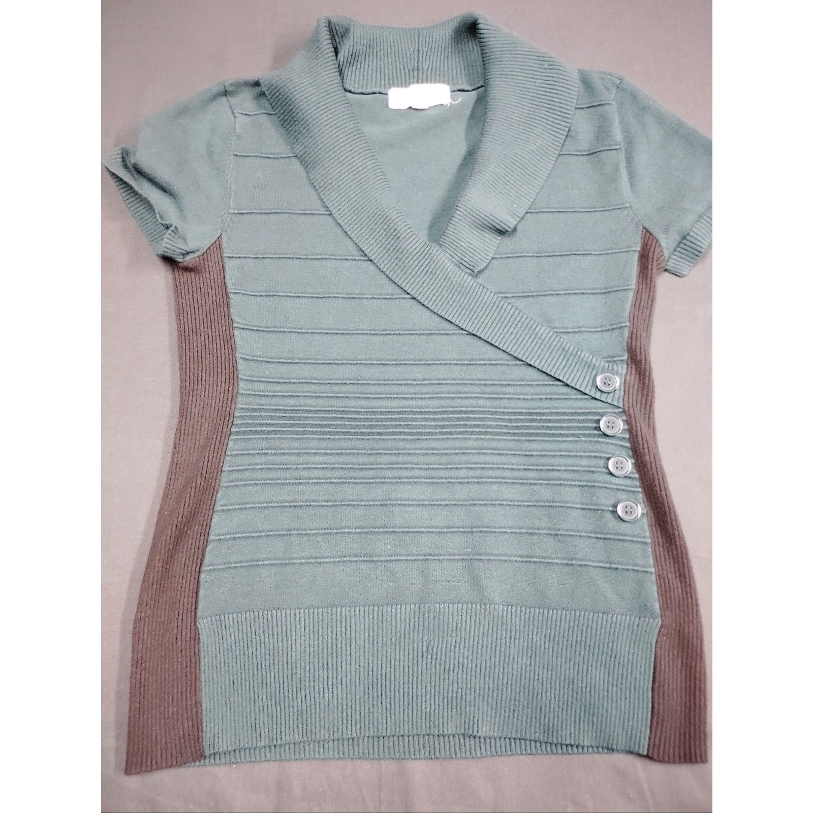 Pink Pink Rose Teal Wrap-Style Knit Top with black Panels Size M / US 6-8 / IT 42-44 - 1 Thumbnail