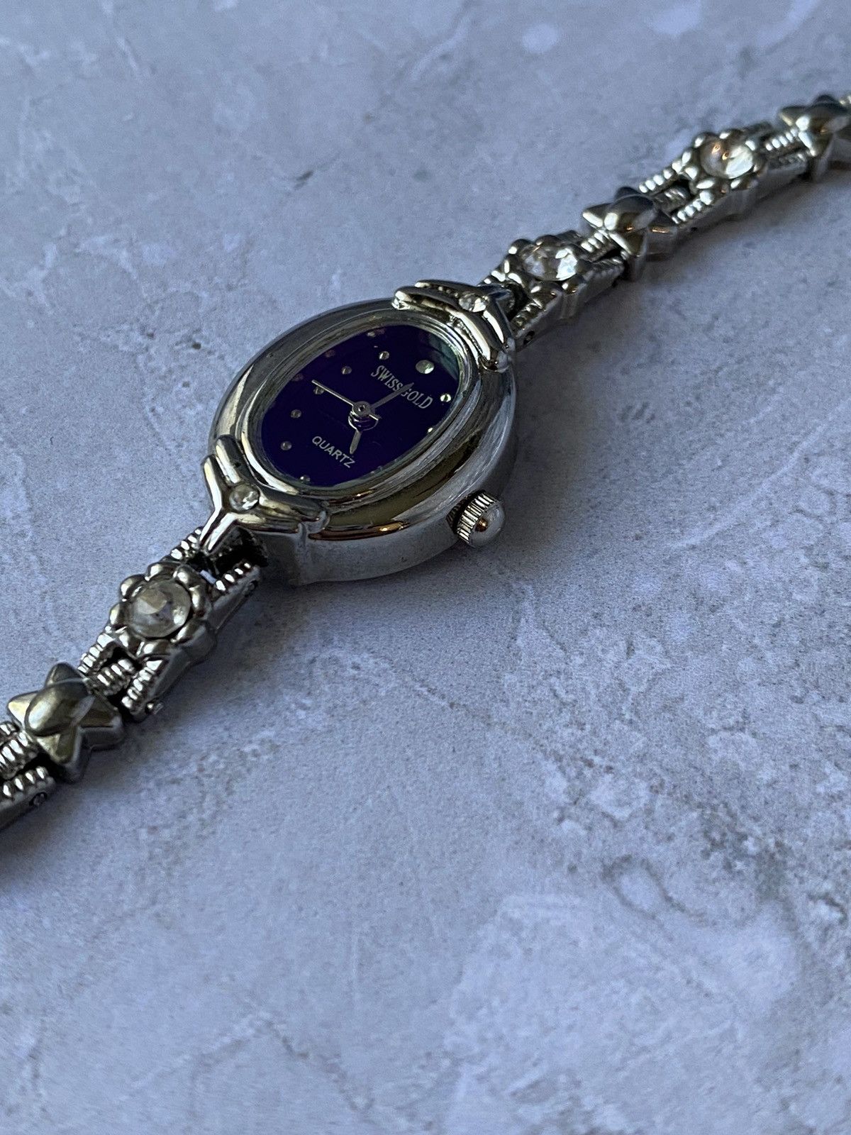 Jewelry × Vintage Swiss Gold Watch with Purple Dial & Crystals Size ONE SIZE - 3 Thumbnail