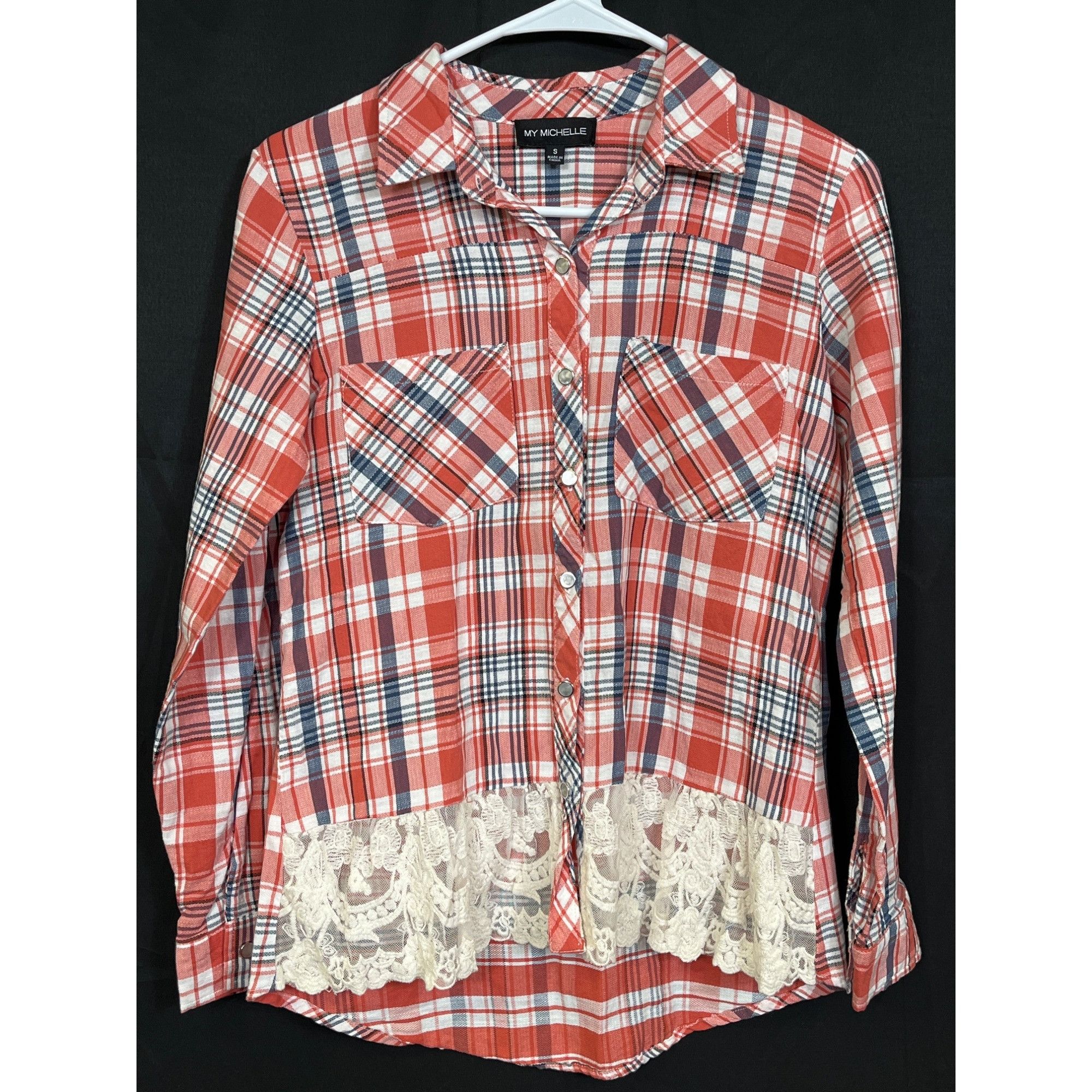 Other My Michelle SKU 7726 Womens Plaid Long Sleeve Button Up Shir Size S / US 4 / IT 40 - 1 Thumbnail