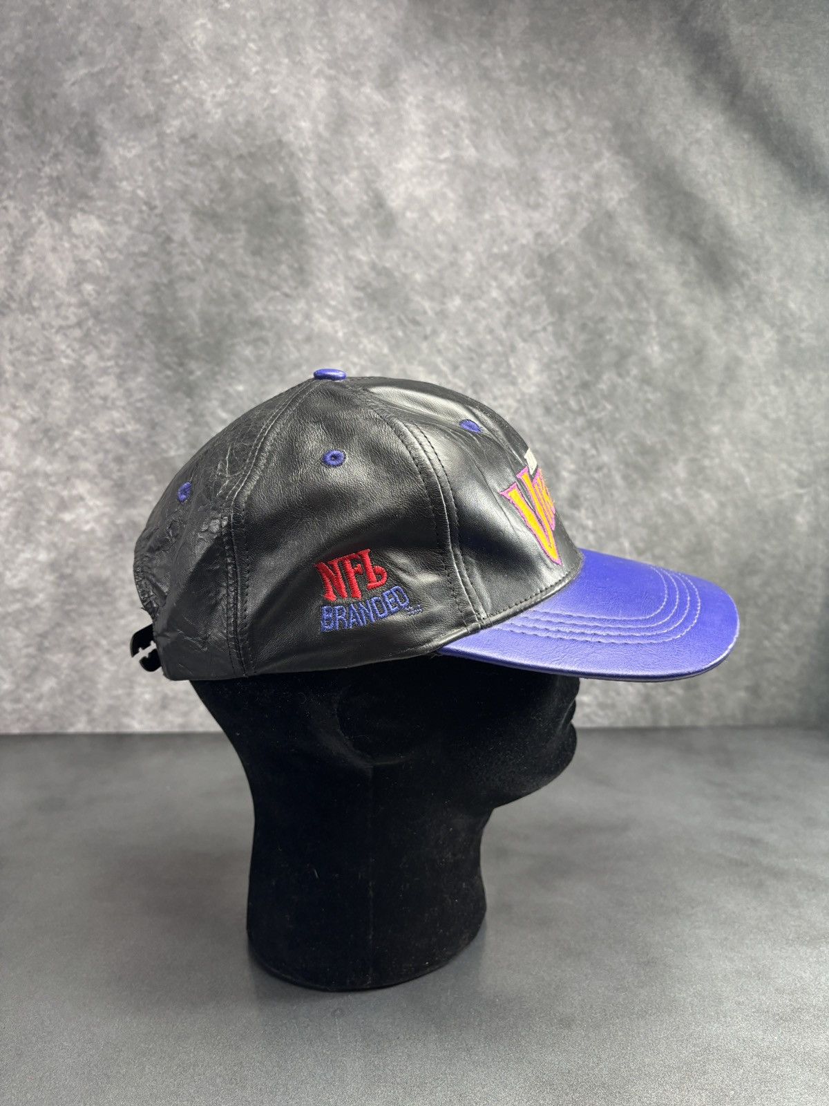 Leather × Vintage 1990s Leather Hat Vintage Minnesota Vikings NFL Snapback 90s Size ONE SIZE - 5 Thumbnail