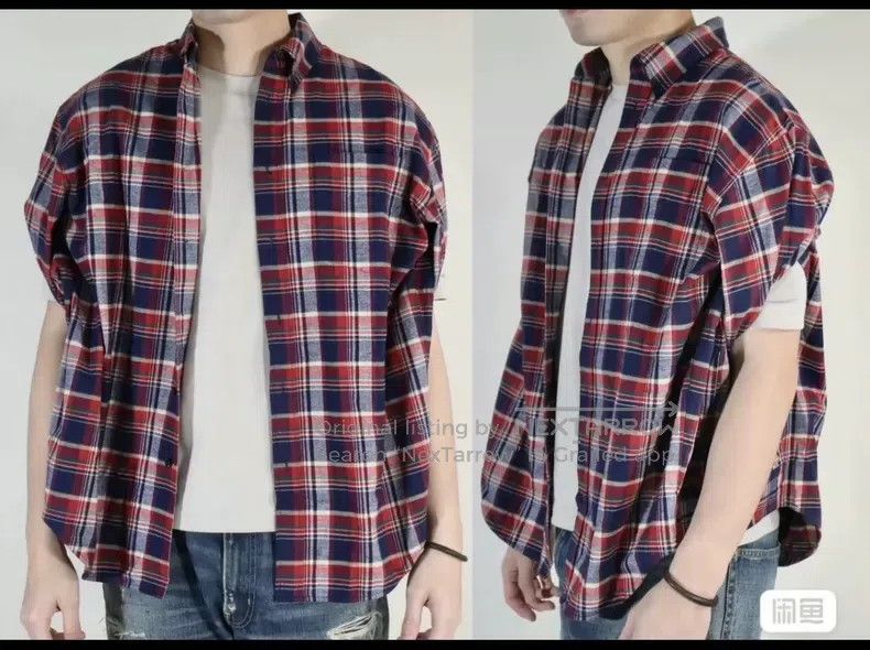 Balenciaga Balenciaga Red and Blue Plaid Cotton Sleeveless Collar Cap Size XXS / US 00 / IT 34 - 7 Thumbnail