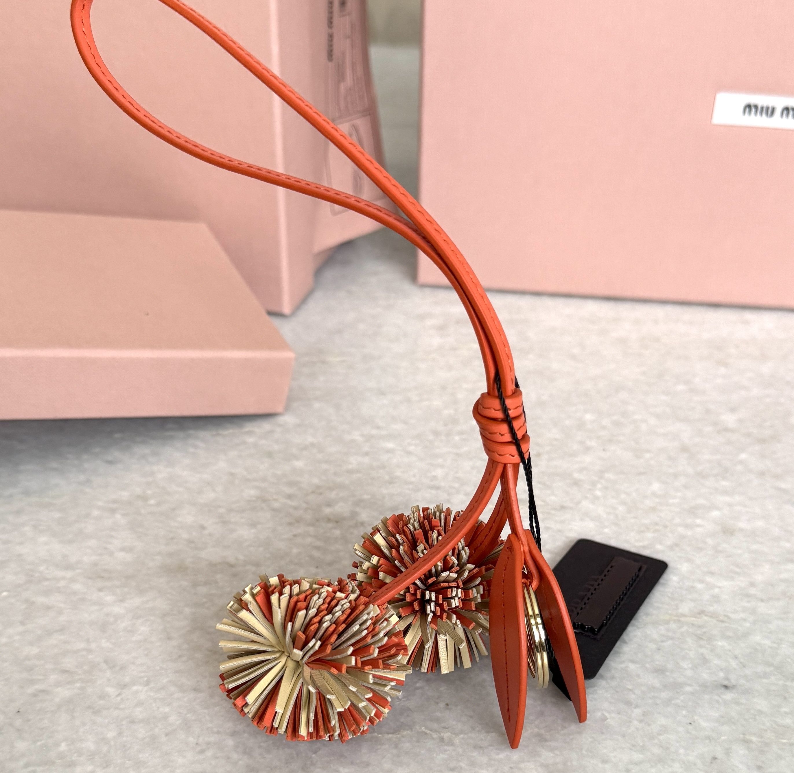 Miu Miu Miu Miu Pom Pom Charm 5TL516 Leather Bag Charm Trick Orange Size ONE SIZE - 10 Thumbnail