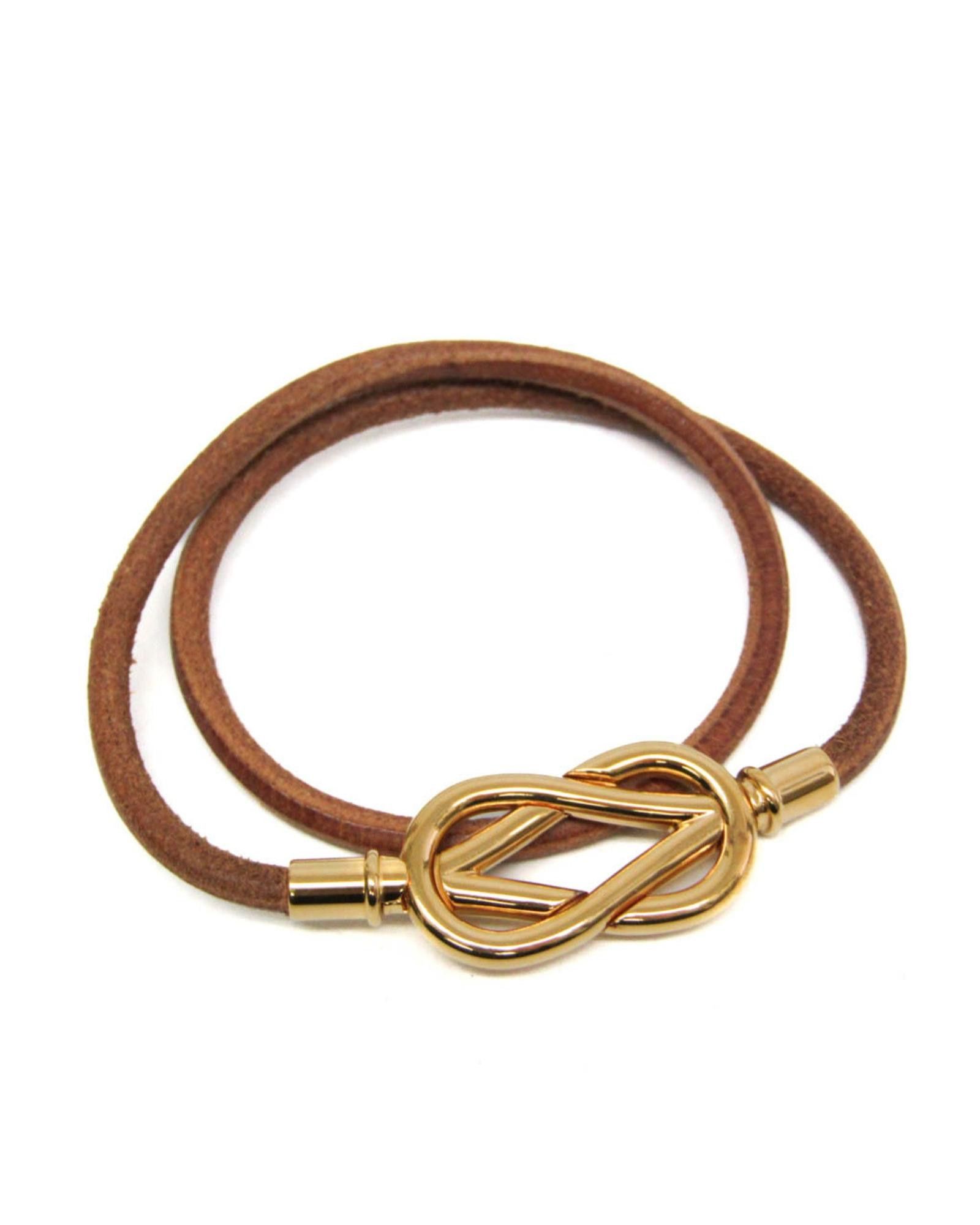 image of Hermes Leather And Metal Brown Choker With Bangle Design, Women's