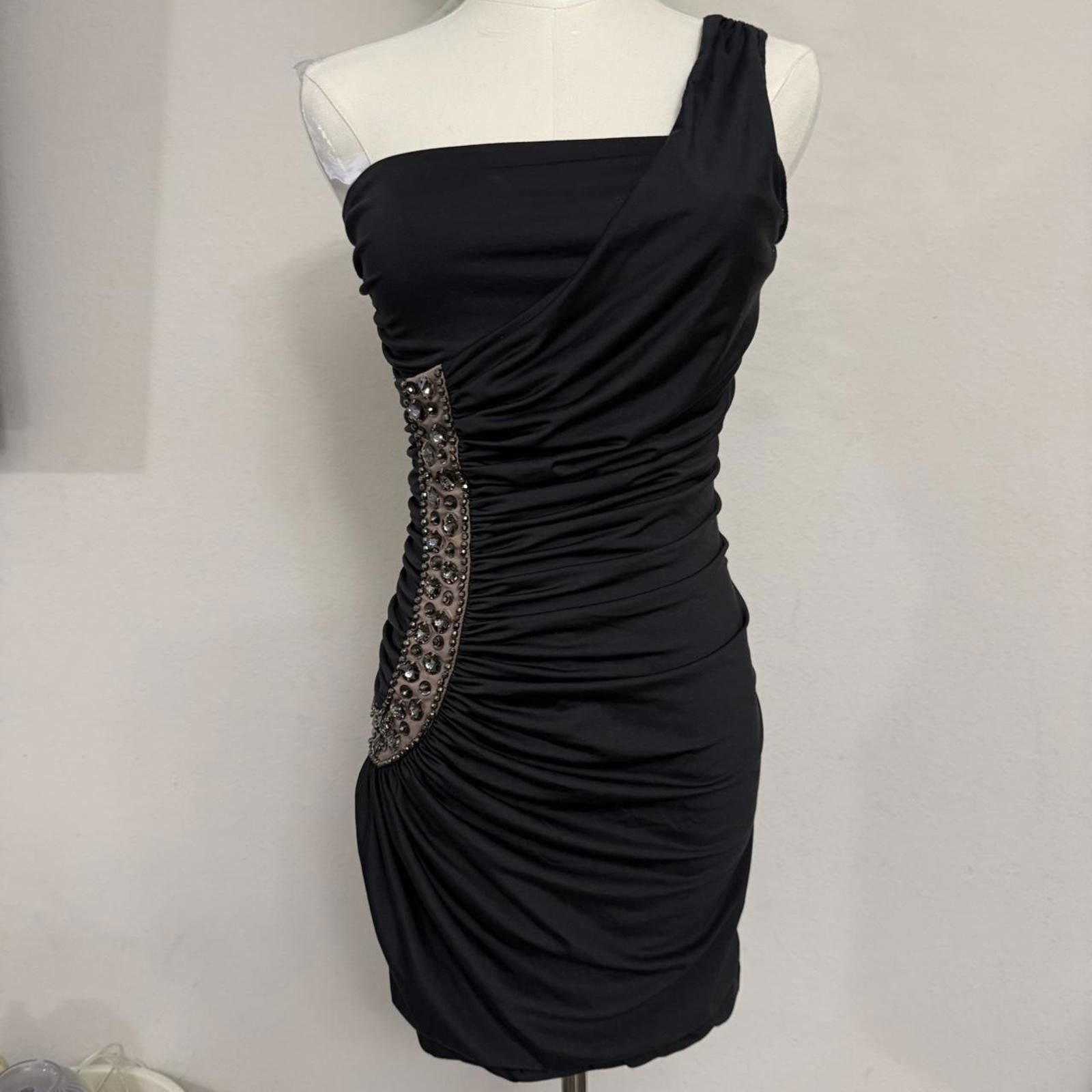 Designer Y2k grunge runched mini one shoulder beaded dress size small Size S / US 4 / IT 40 - 1 Thumbnail