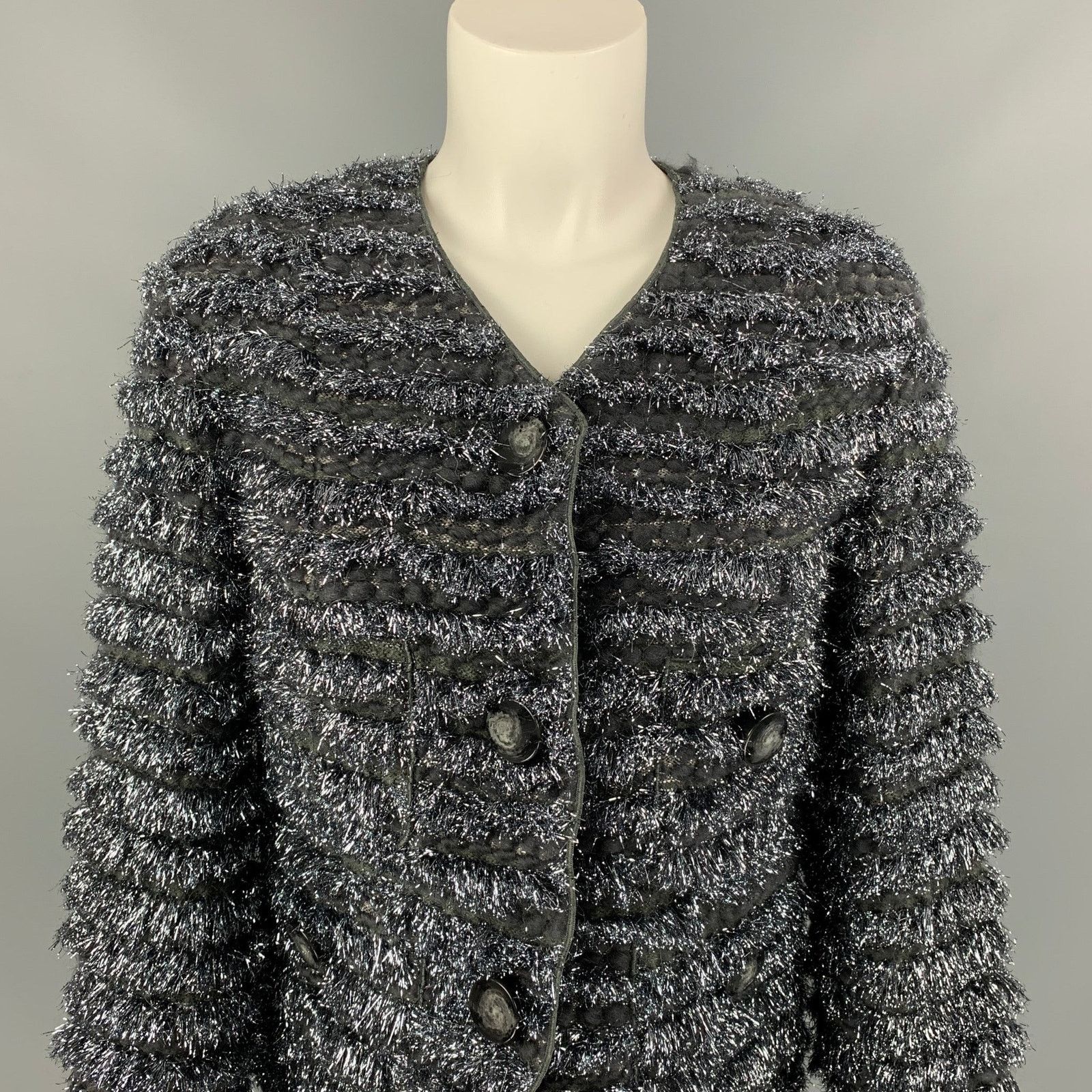 Marc Jacobs Size 0 Silver & Grey Metallic Wool Blend Cropped Jacket Size XS / US 0-2 / IT 36-38 - 2 Thumbnail