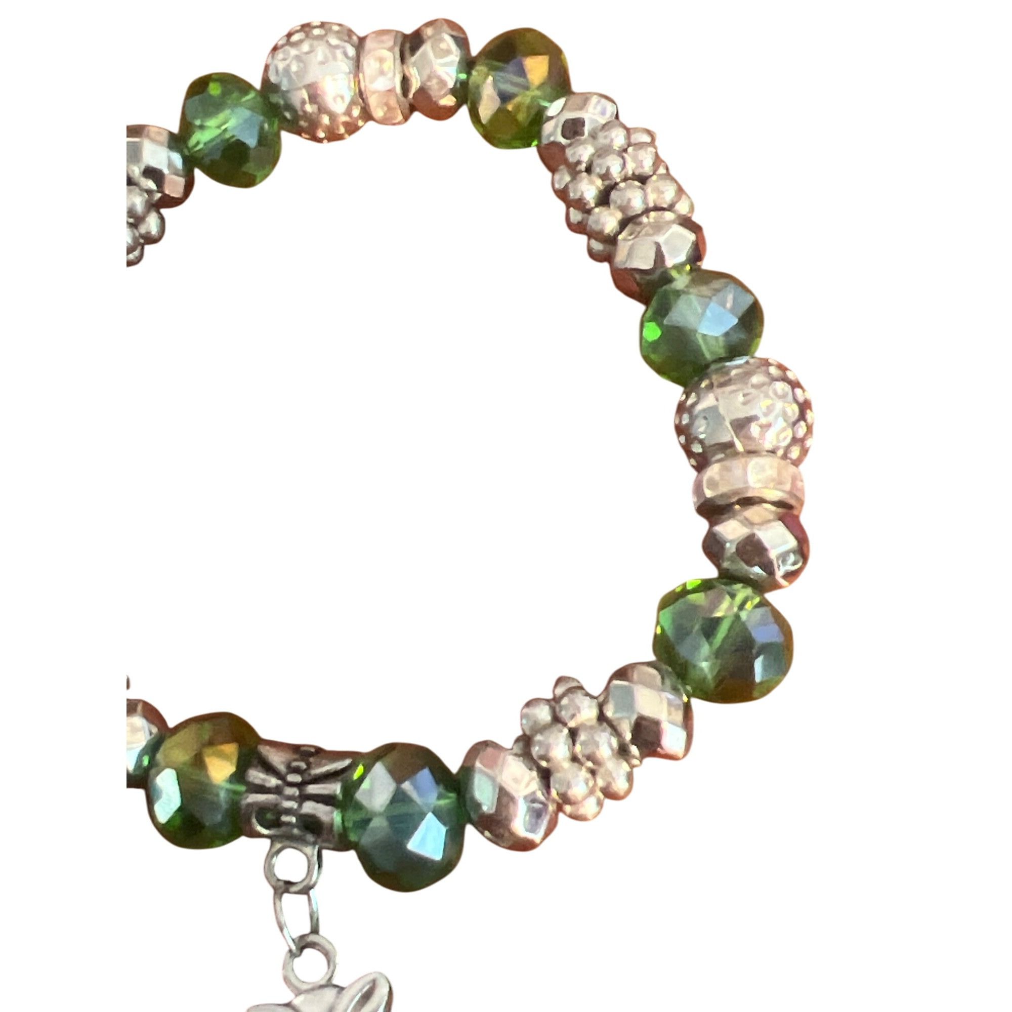 Other Silver Tone Green Faceted Glass Bead Stretch Bracelet Owl Ch Size ONE SIZE - 3 Thumbnail