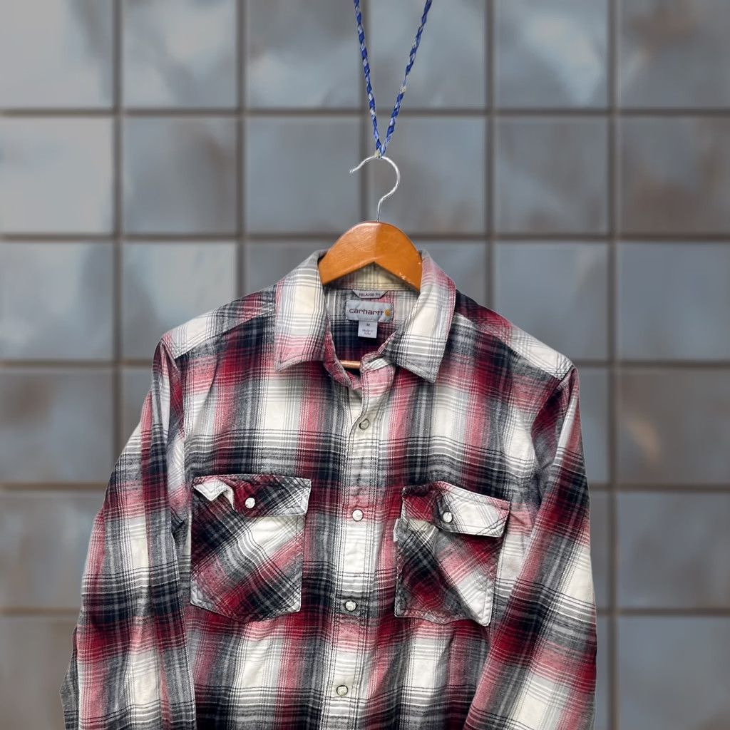 Carhartt VINTAGE Carhartt Shirt Plaid Pearl Snap Button-Up Medium Red 90s Mens Long Sleeve Regular Cotton Size US M / EU 48-50 / 2 - 1 Thumbnail