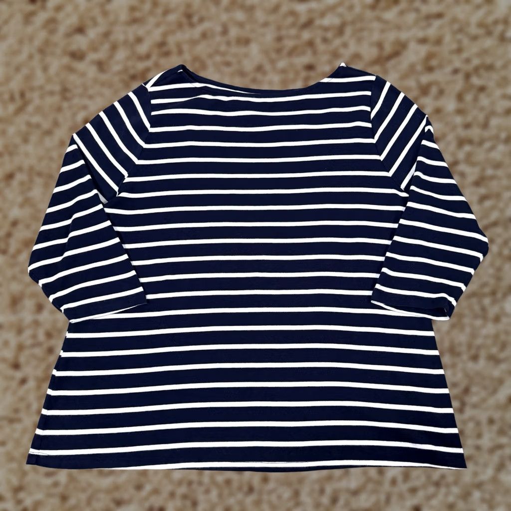 Vintage Ava & Viv T-Shirt Women's Plus Size 1X Blue White Stripes 3/4 Sleeve Pullover Casual Size XL / US 12-14 / IT 48-50 - 1 Thumbnail