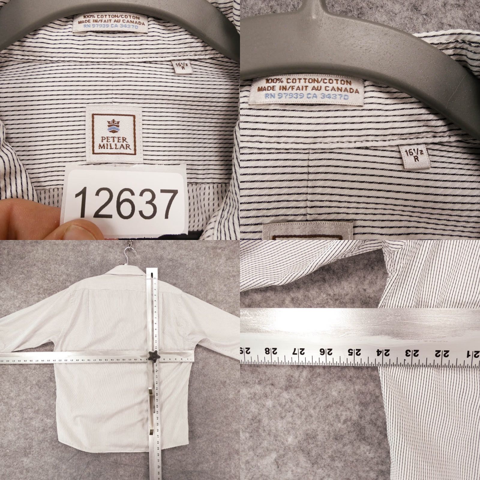 Peter Millar Peter Millar Shirt Mens 16.5 Reg Long Sleeve Button Up Gray White Striped Size US XL / EU 56 / 4 - 8 Thumbnail