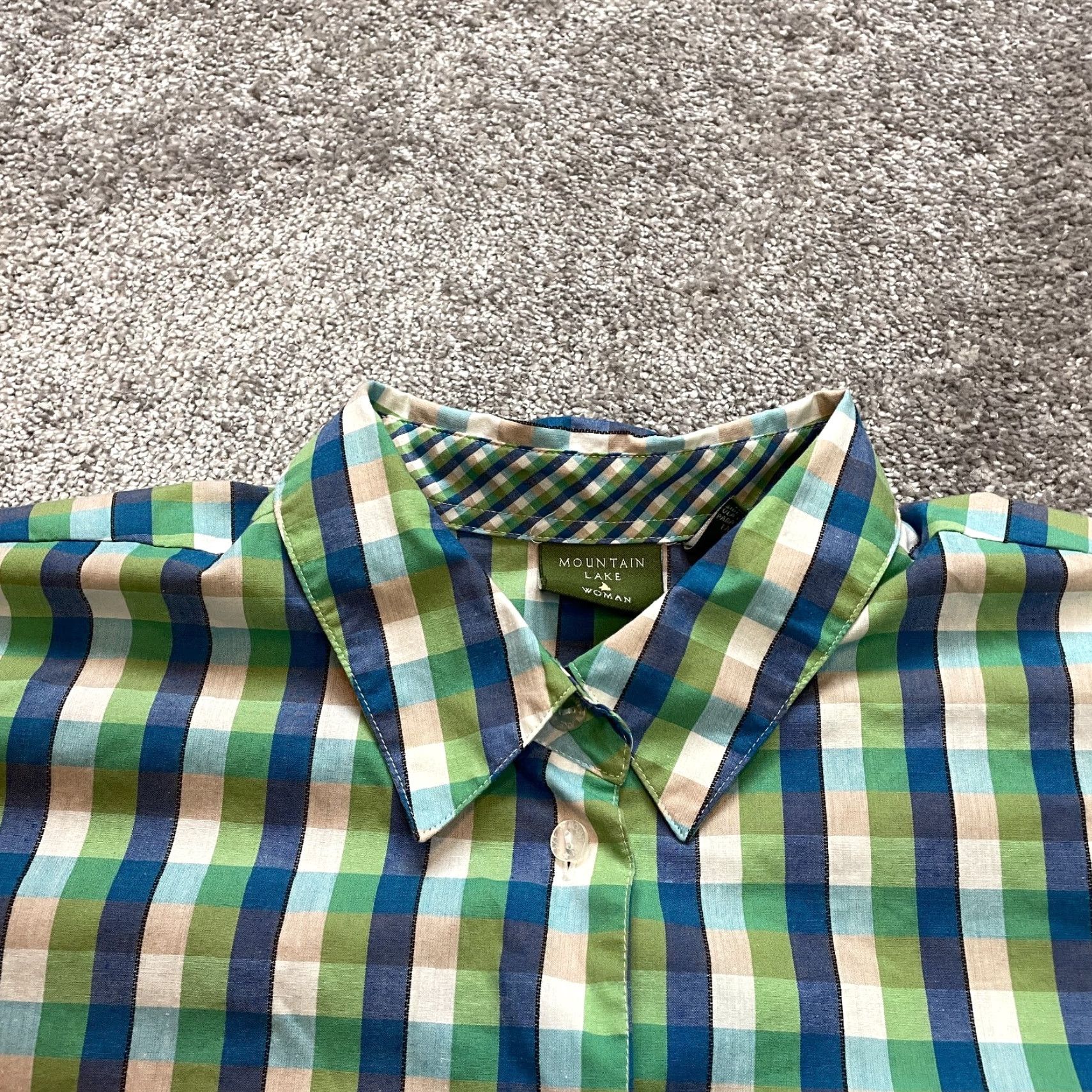 Vintage VINTAGE Mountain Lake Button Up Shirt Womens 24W Blue Green Plaid Long Sleeve Padded Top Size 4XL / US 24-26 - 2 Thumbnail