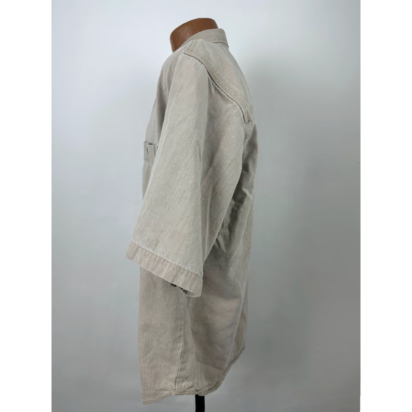 Denime VINTAGE Three Rivers Denim Shirt Men Large Button-Down Heavyweight Cotton Beige 90s Casual Mens Large Denim Shirt Size US L / EU 52-54 / 3 - 6 Thumbnail